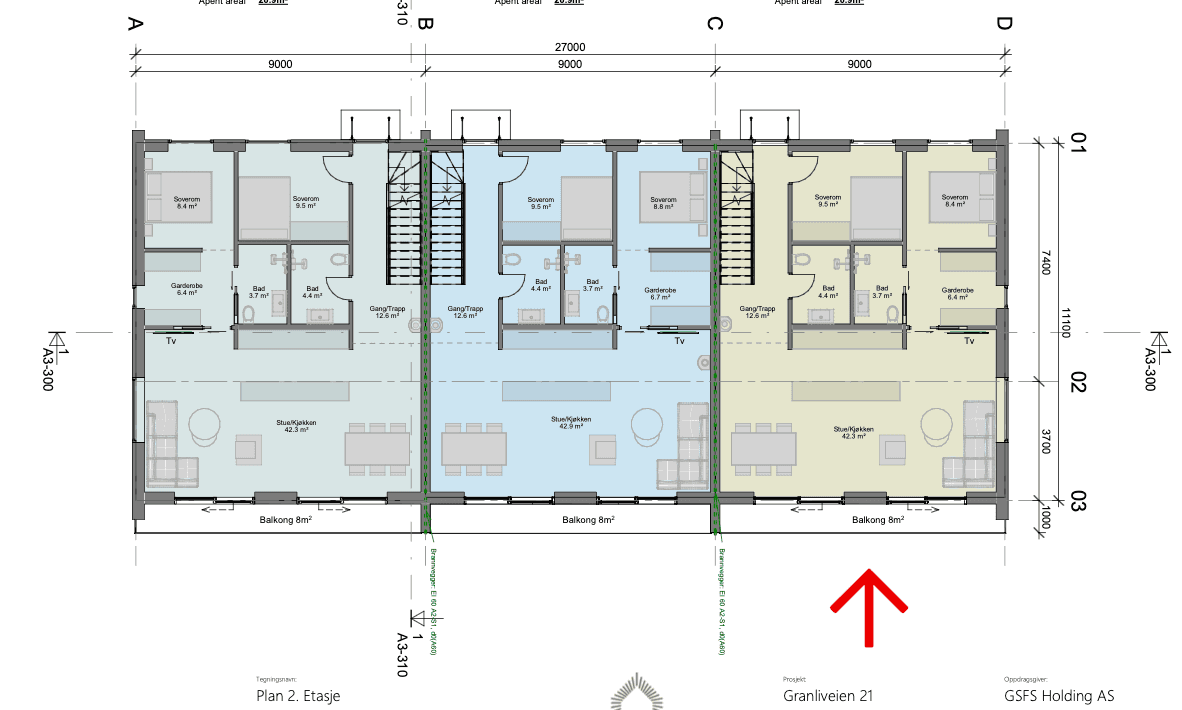 Arkitektens Tegninger 2.Etasje (Enheten til høyre)