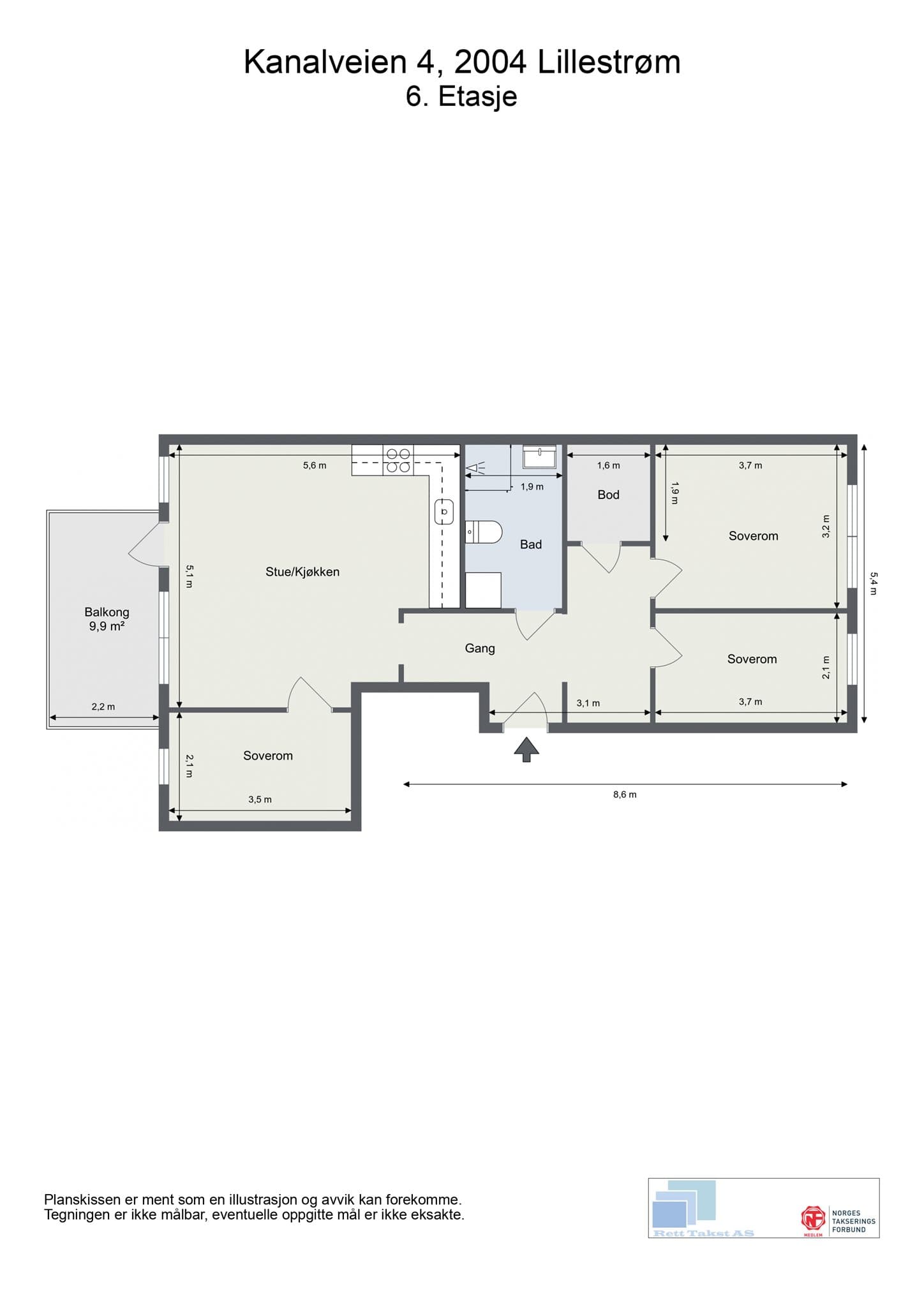 Plantegning. I tillegg disponerer leiligheten en kjellerbod og garasjeplass med elbil-lader.