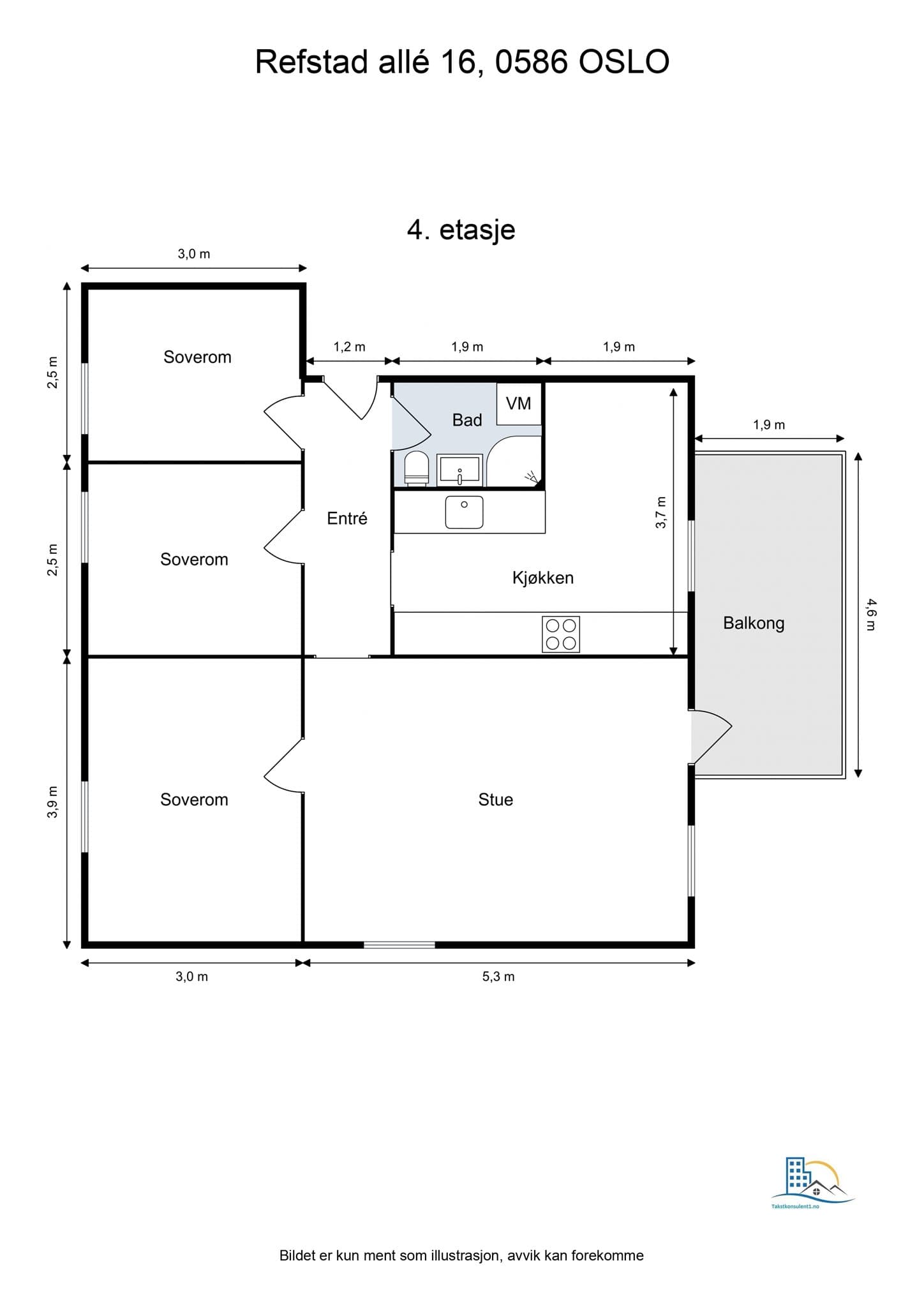 Planløsning. I tillegg disponerer boligen en kjelelrbod.