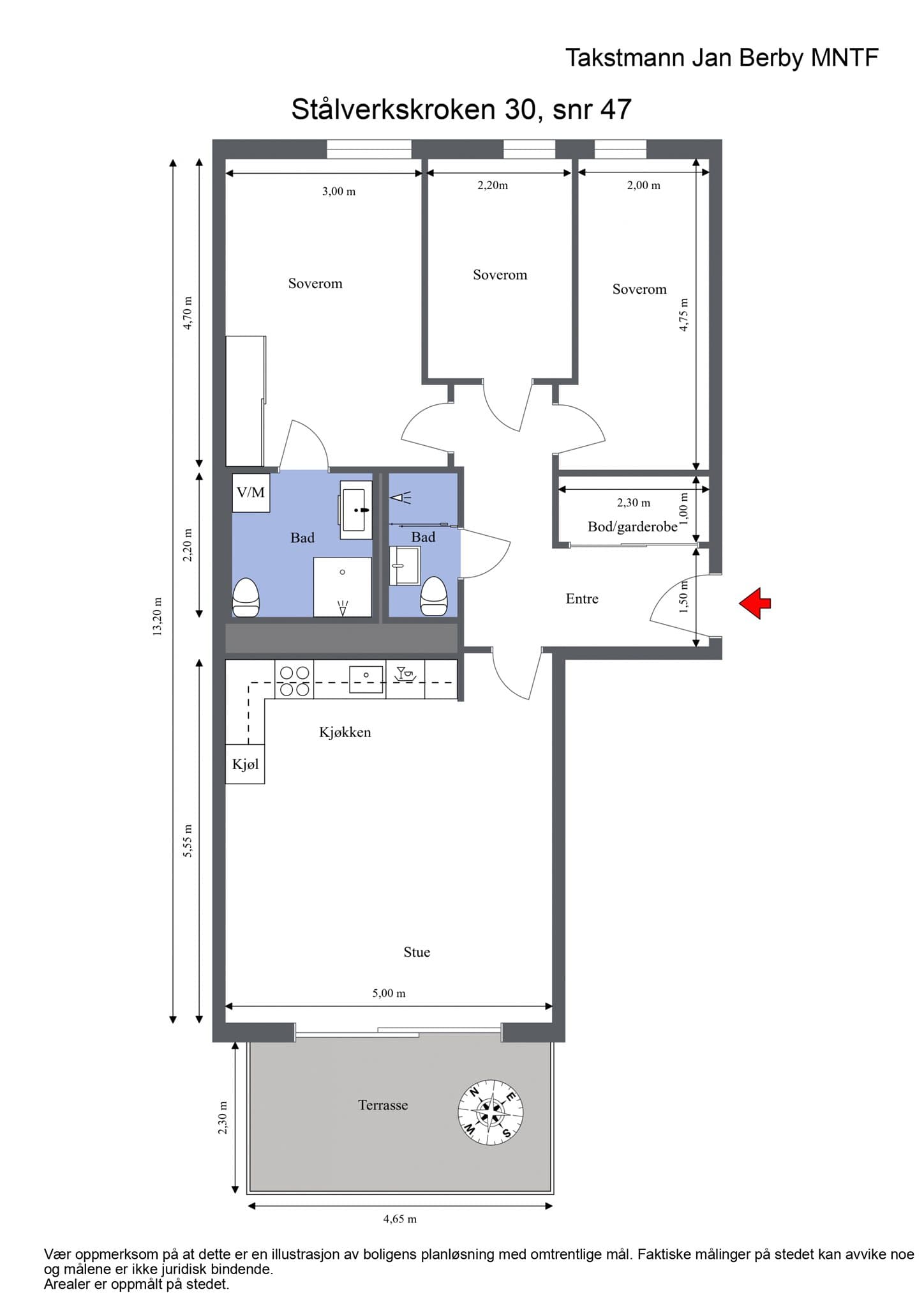 Plantegning. I tillegg medfølger det to boder i kjelleren.