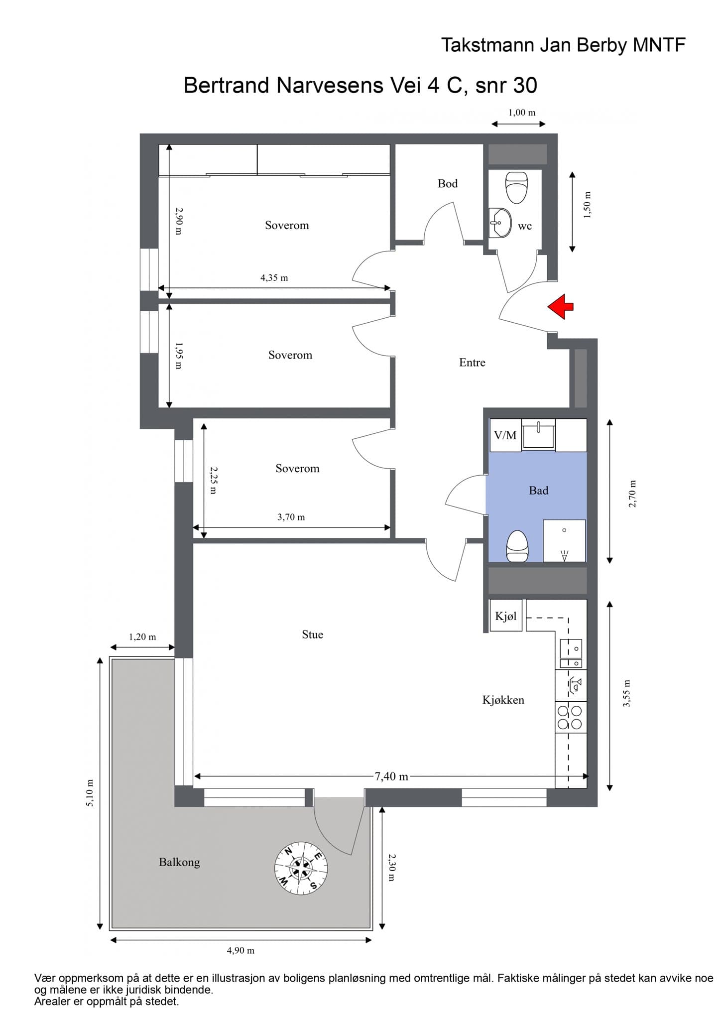 Plantegning. I tillegg har dere tilgang til en kjellerbod på ca. 6 m²