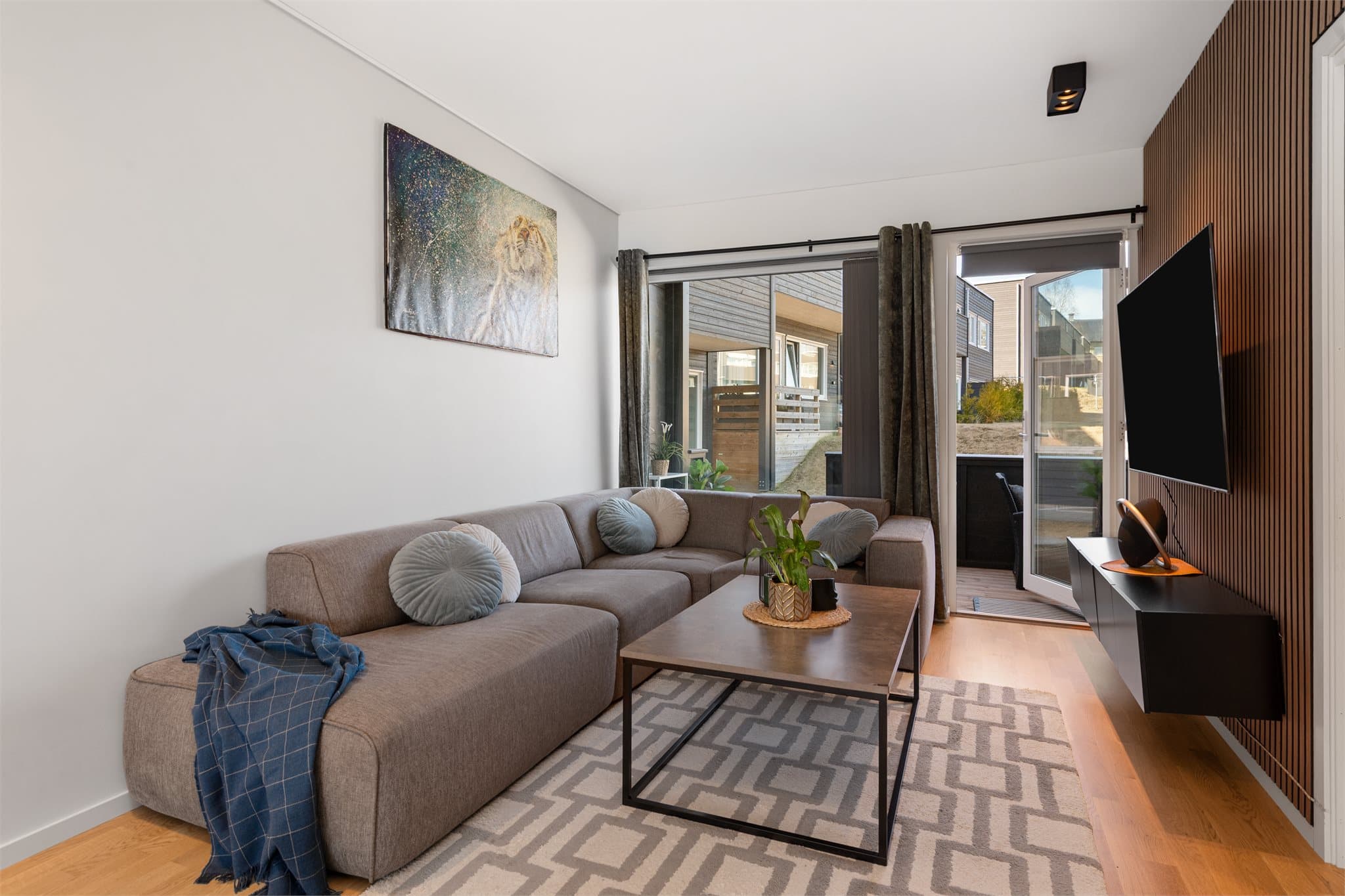 Stue med utgang til vestvendt terrasse