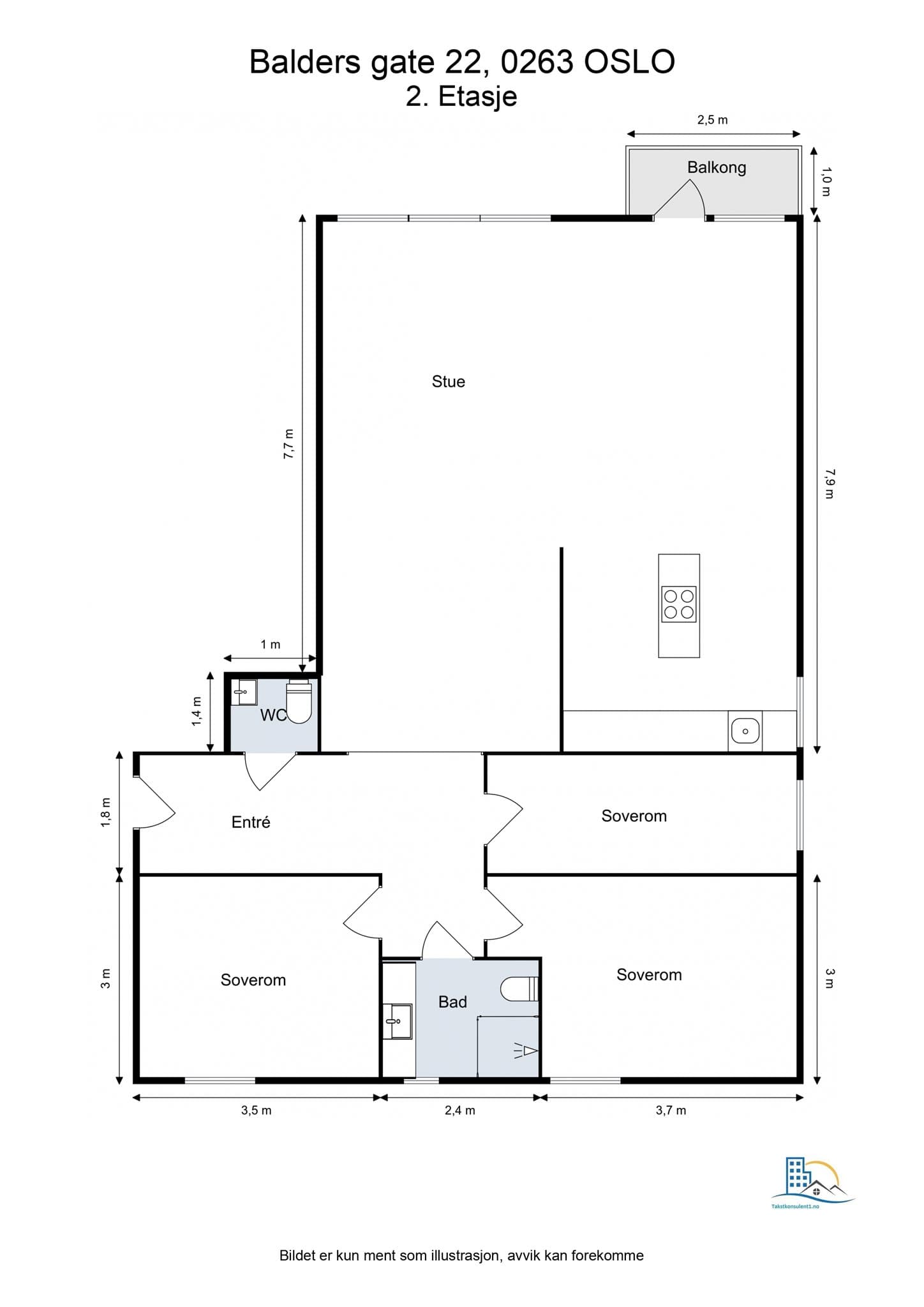 Plantegning. Boligen disponerer også to kjellerboder på til sammen ca. 6,3 m².