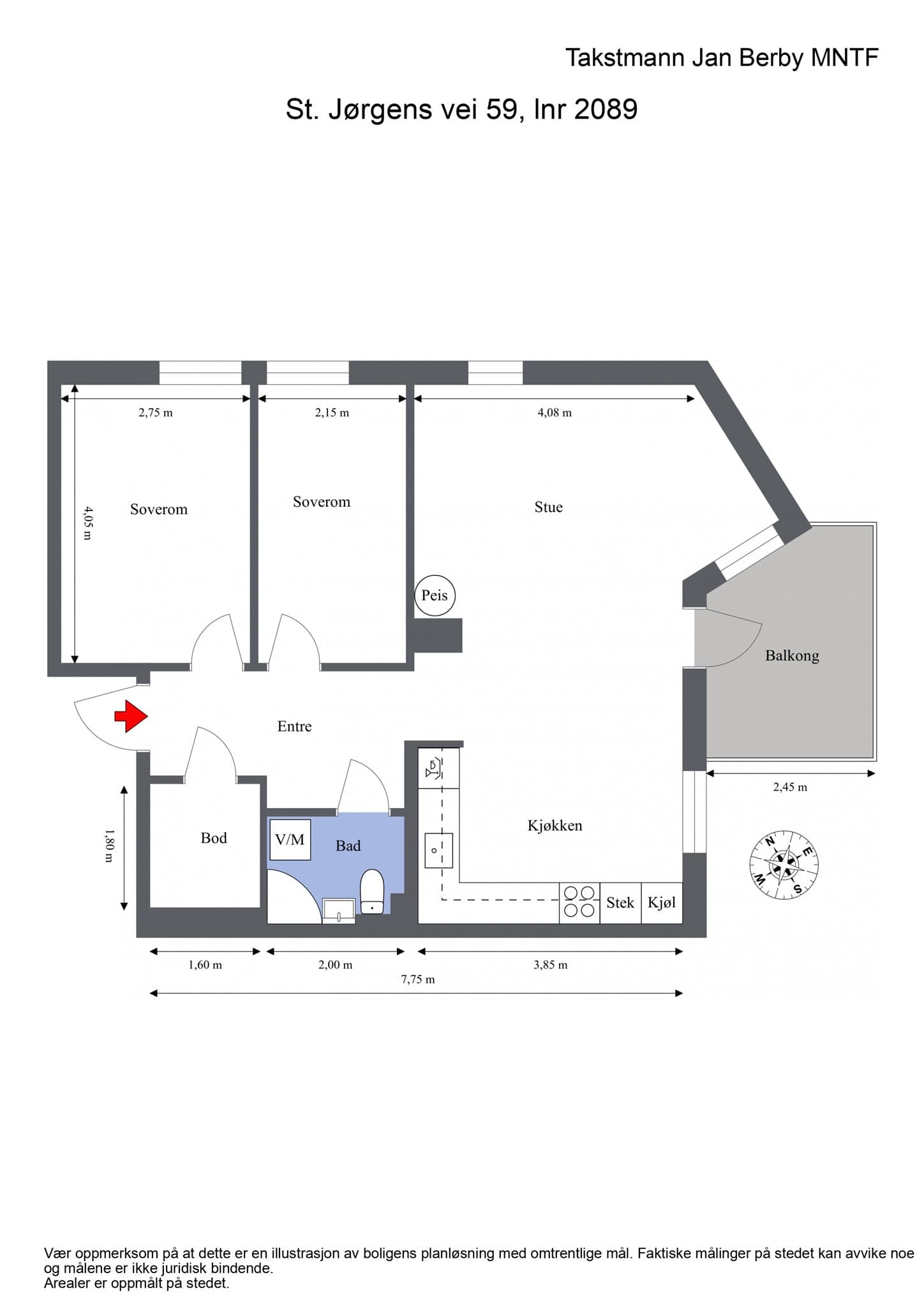 Plantegning. I tillegg medfølger bod på loft og i kjeller.