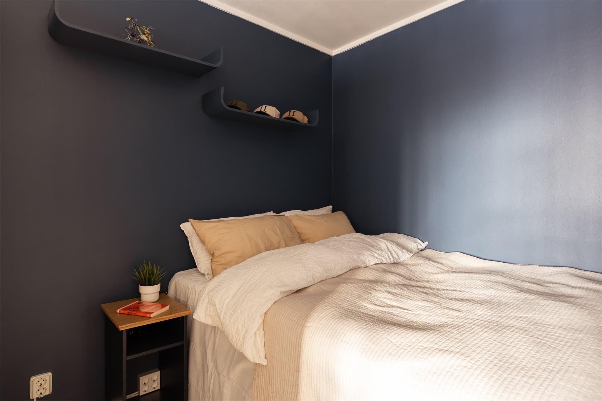 Skjermet sovealkove med plass til dobbeltseng.