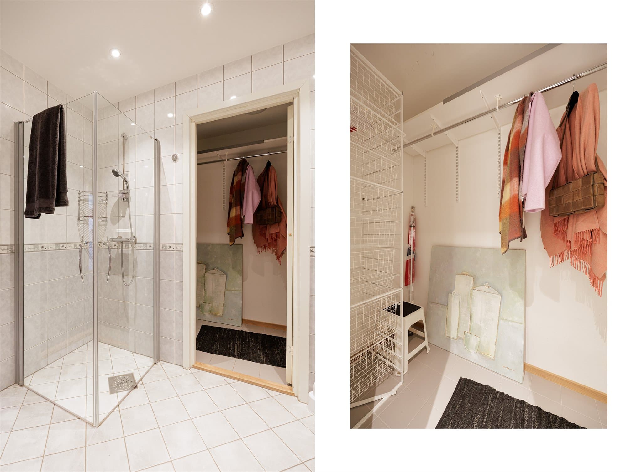 Badet har adkomst til en praktisk bod/garderobe som kan benyttes etter behov – perfekt til oppbevaring eller som ekstra garderobeløsning.