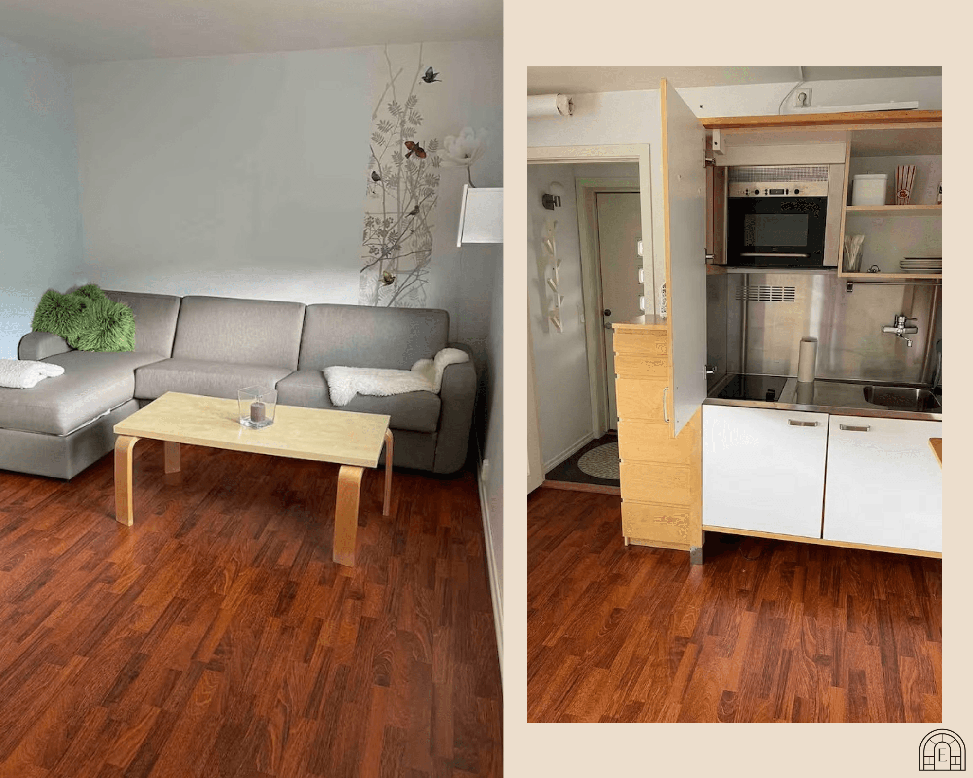 - Hybel 1 som er utleid på Airbnb. Kjellerstue/kjøkken måler 14,8 m² -