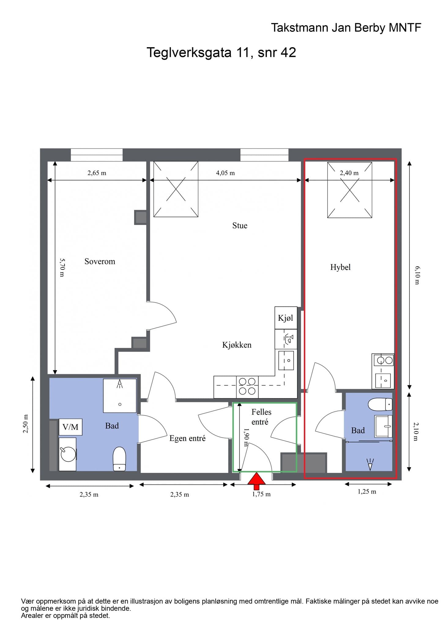 Plantegning. I tillegg medfølger det en bod i byggets første etasje.