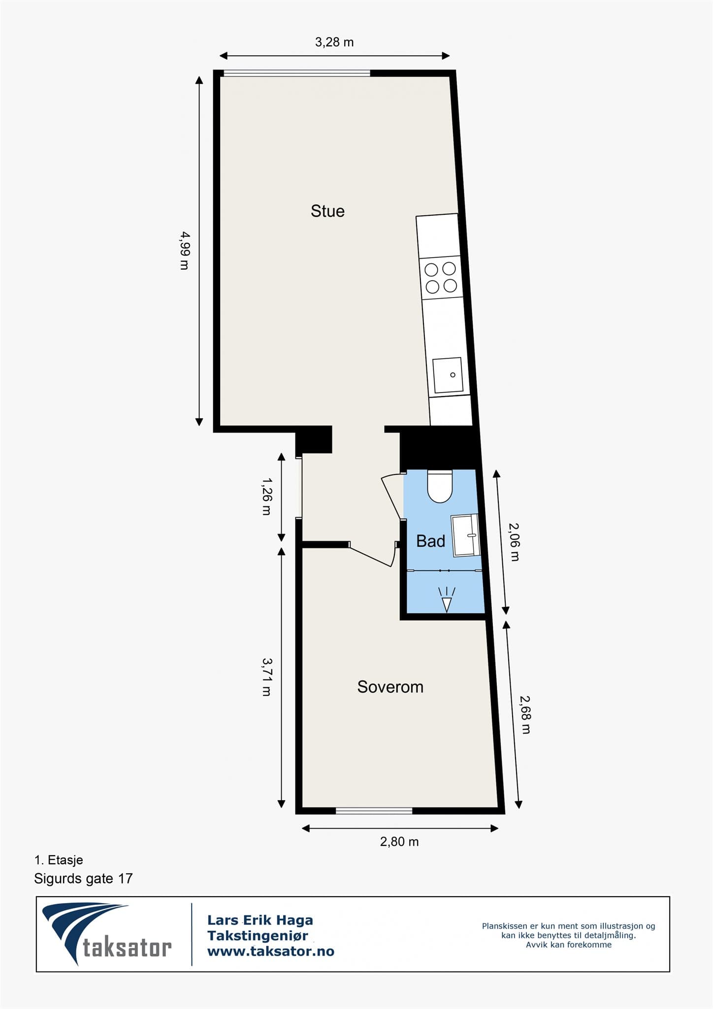 Plantegning - I tillegg disponerer leiligheten en bod i kjelleren og en på loftet.