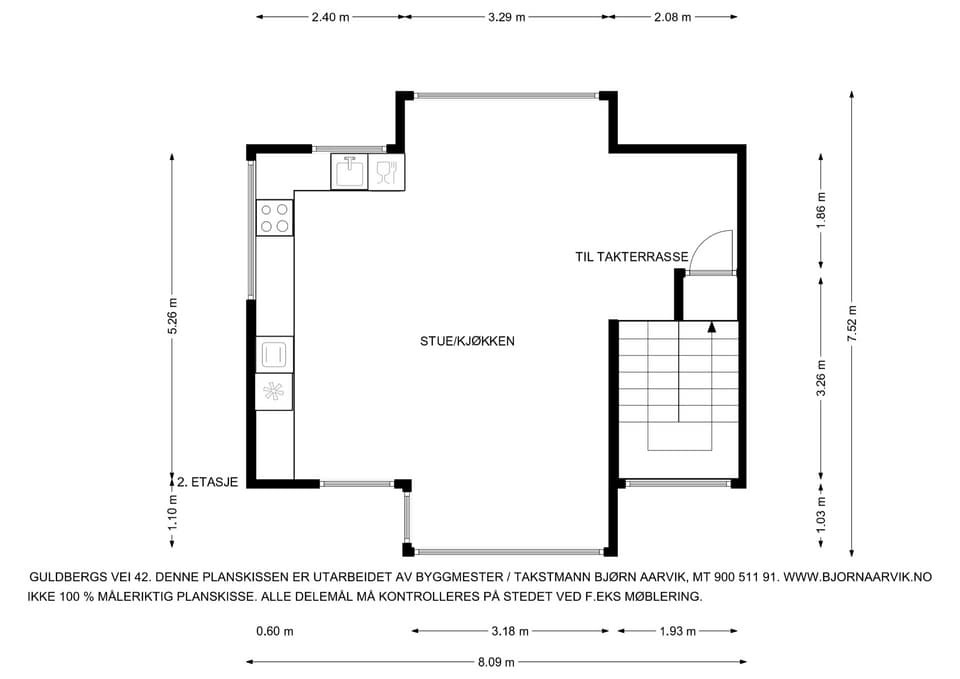 Plantegning 2. etasje. I tillegg medfølger det en kjellerbod på ca. 5 m².