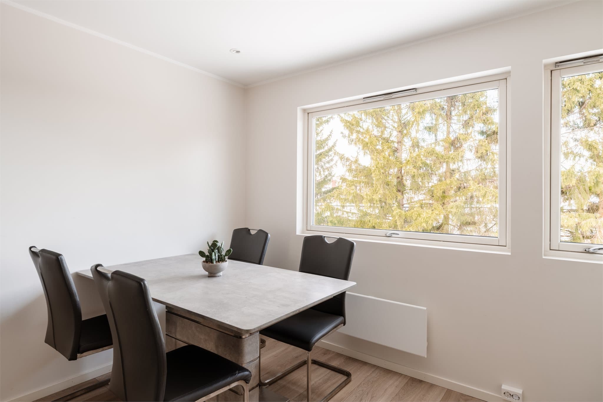 Ved vinduet er det en naturlig plass for spisebord.