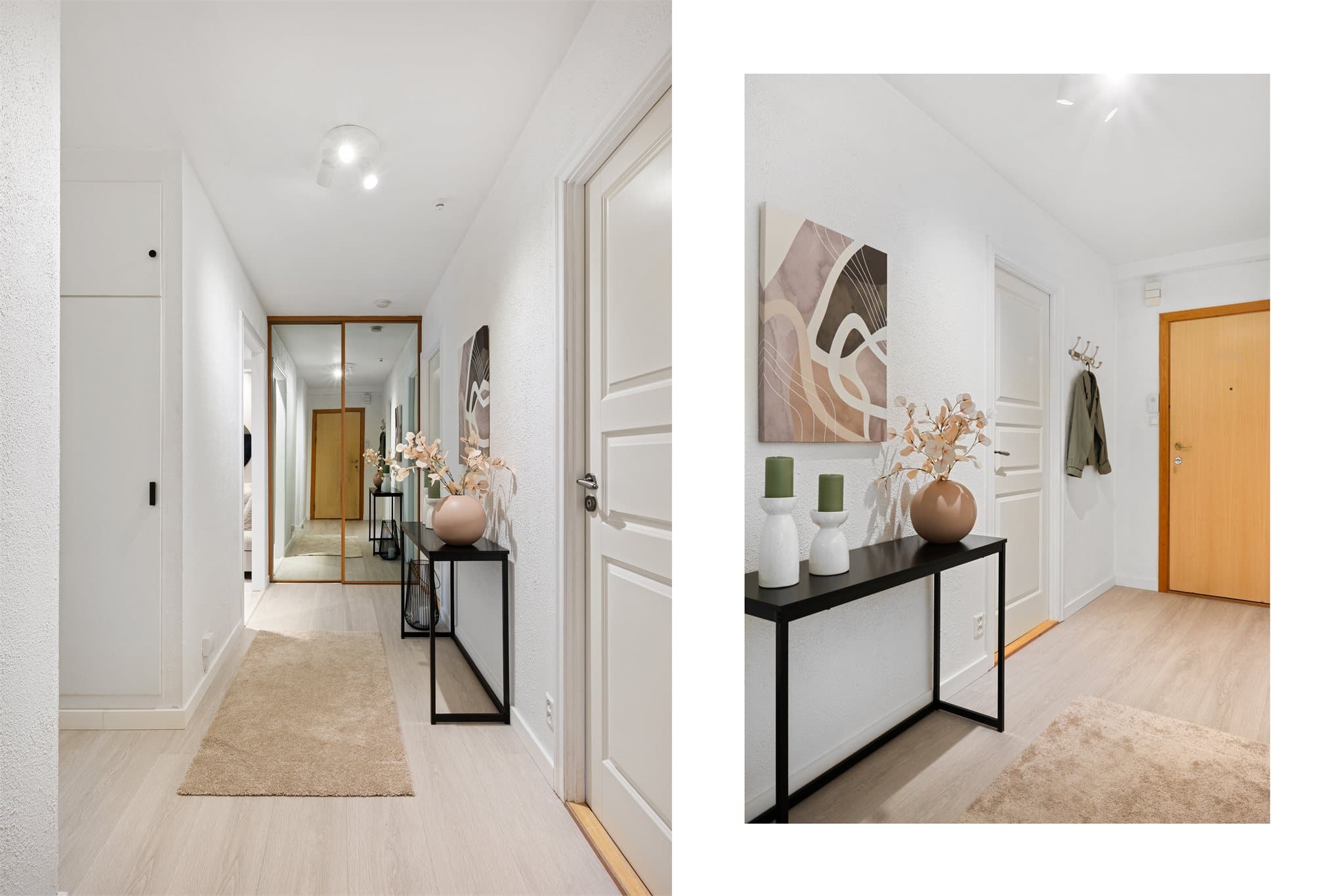 - I gangen kan du gjemme vekk alt av jakker og sko i skyvedørsgarderoben -