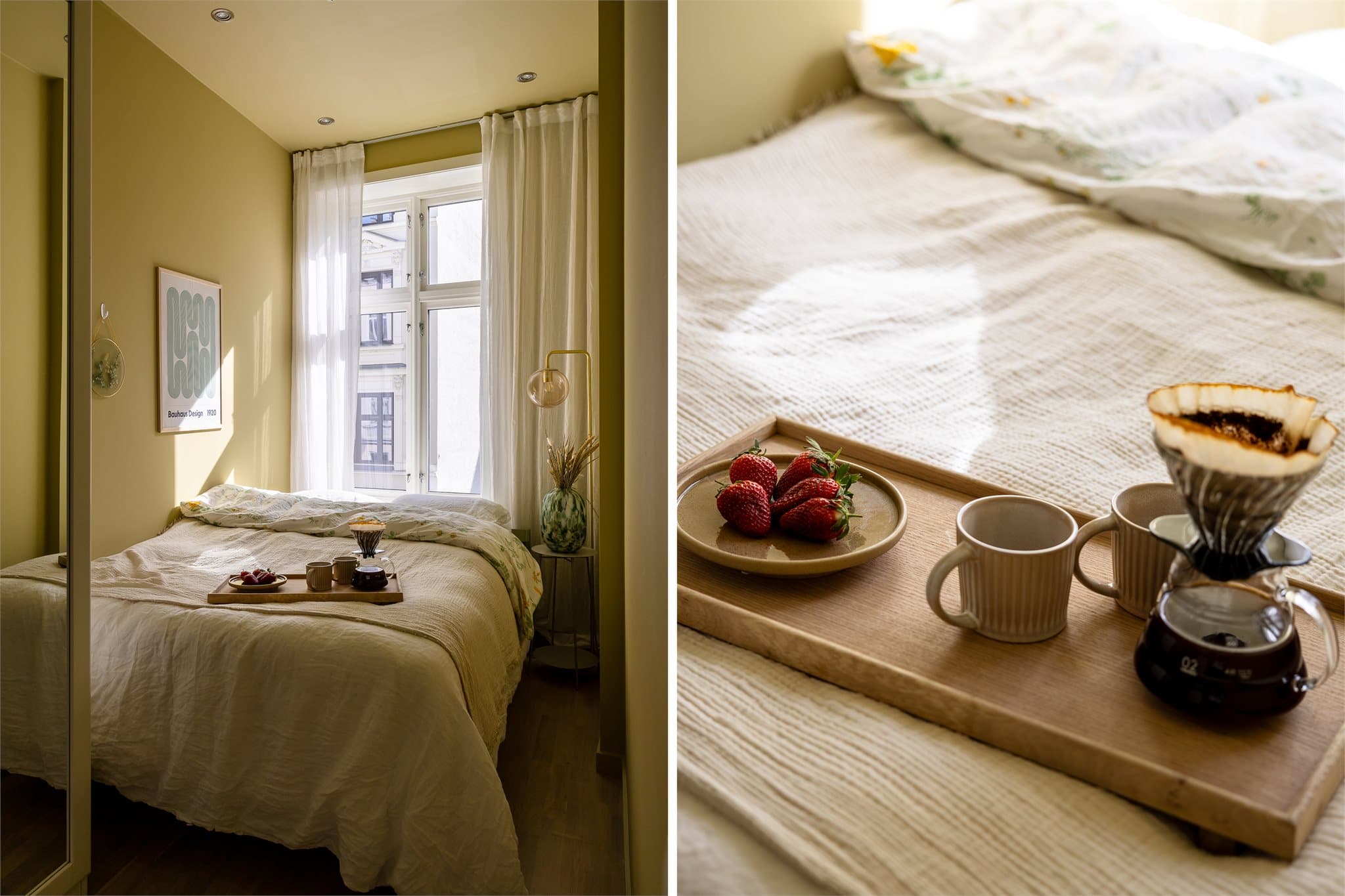 Det er også downlights på soverommet som gir et jevnt og behagelig lys på kvelden.