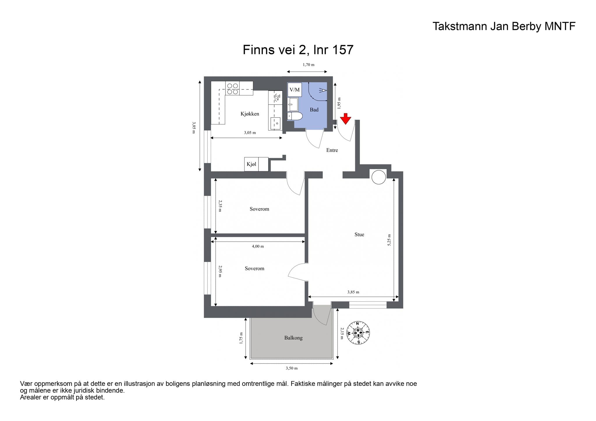 Plantegning. I tillegg medfølger en bod på loft og to kjellerboder.