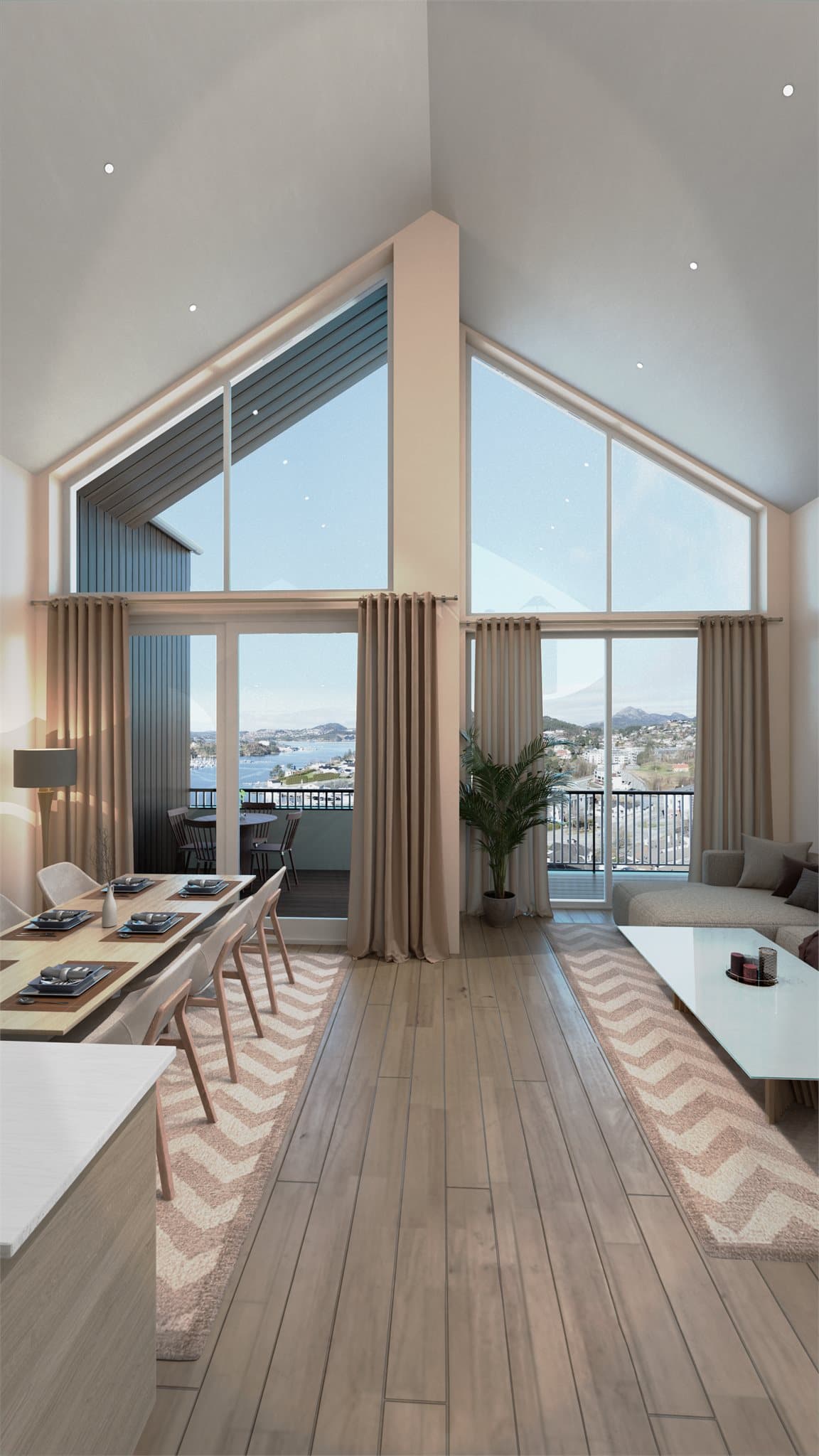 - Utsikten fra allrommet blir spektakulær, i stor grad takket være glassrekkverk (vestvendt) -