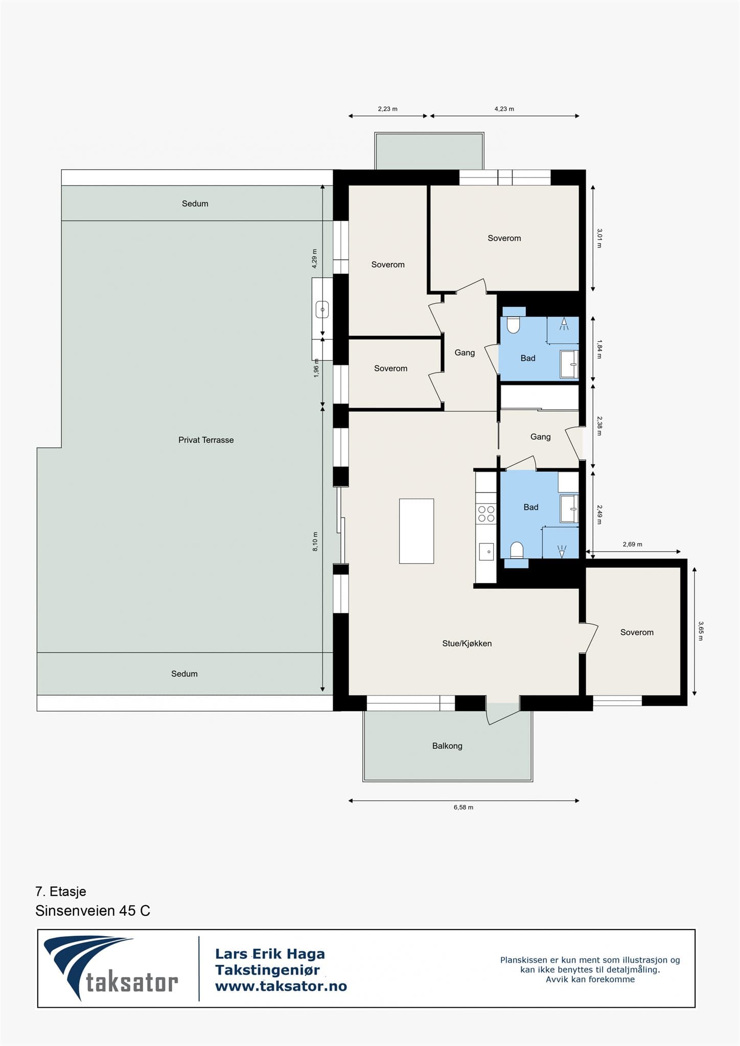 Målsatt plantegning - 7. Etasje