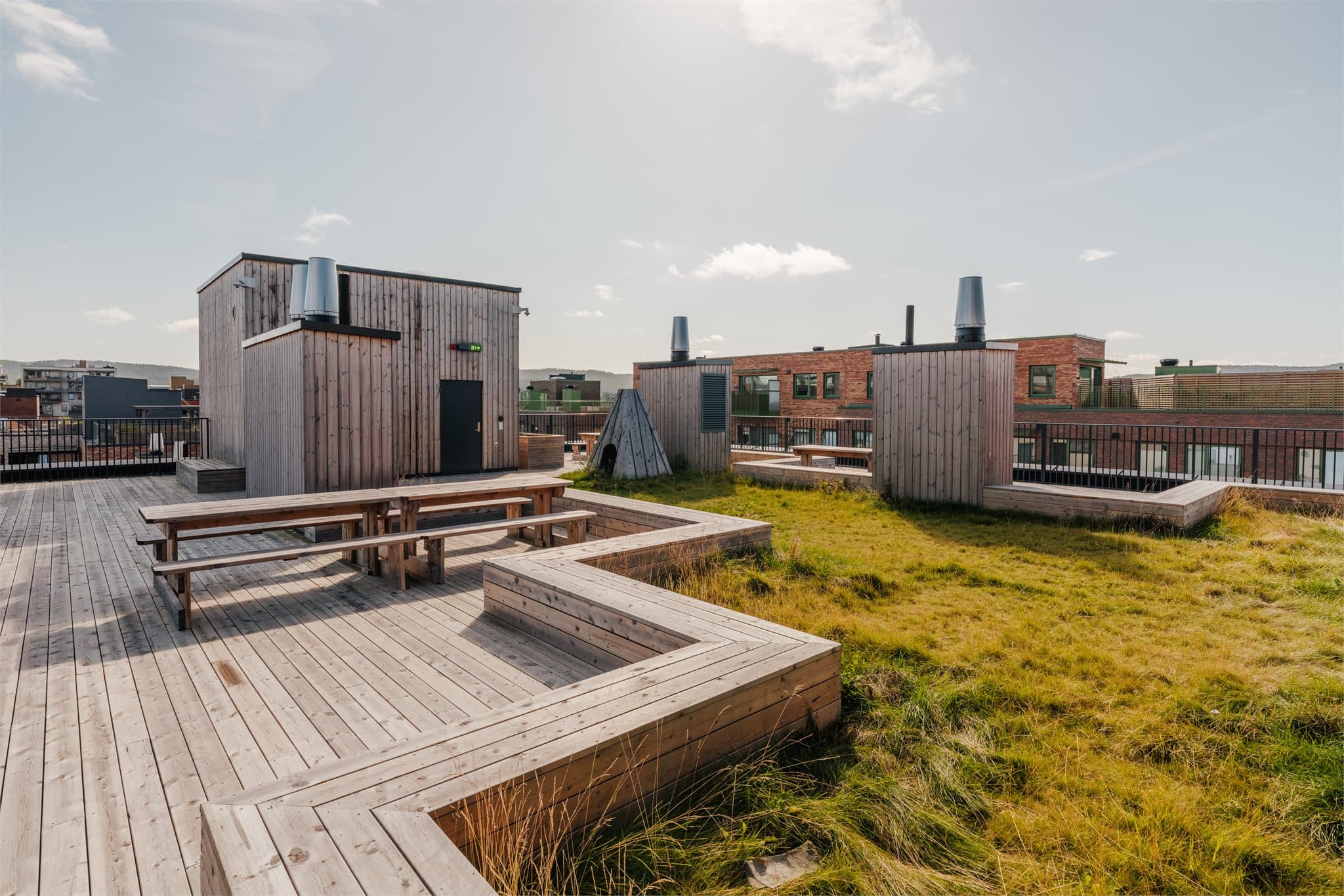 Felles takterrasse med sol hele dagen.