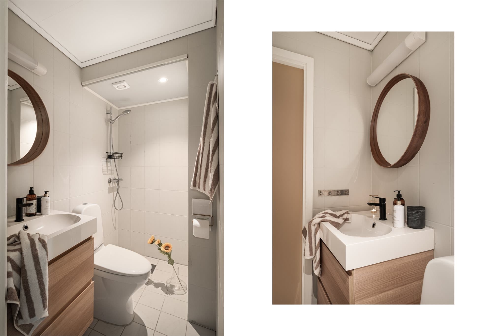 - Leiligheten andre bad måler 2,3m². Her er det også varmekabler i gulvet -