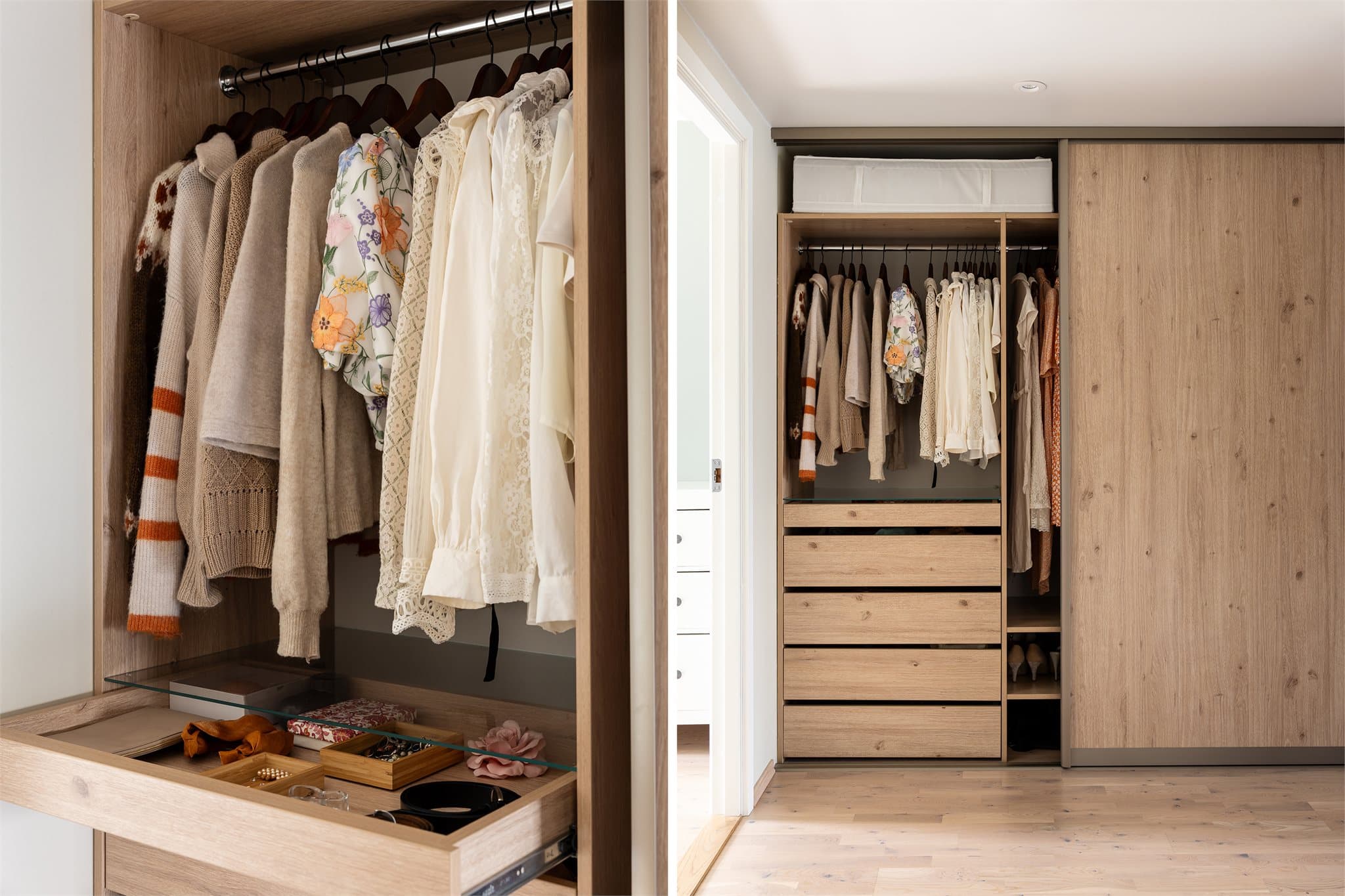 I gangen mellom hovedsoverommet og barnerommet er det montert en gigantisk skyvedørsgarderobe med god plass til alt av klær og diverse. Det er montert en veldig bra system som gjør det lett å holde orden.