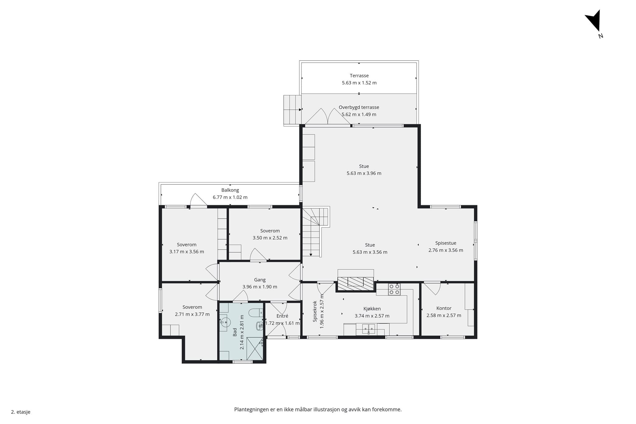 Plantegning hovedetasje.