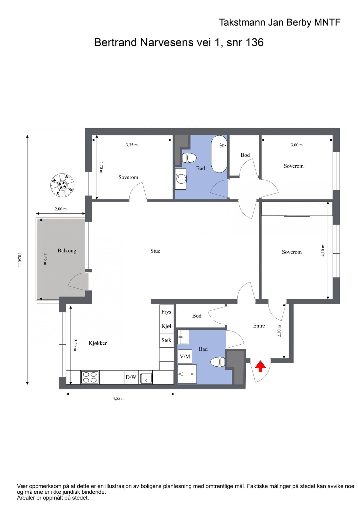 Plantegning. I tillegg medfølger en romslig bod i kjelleren.