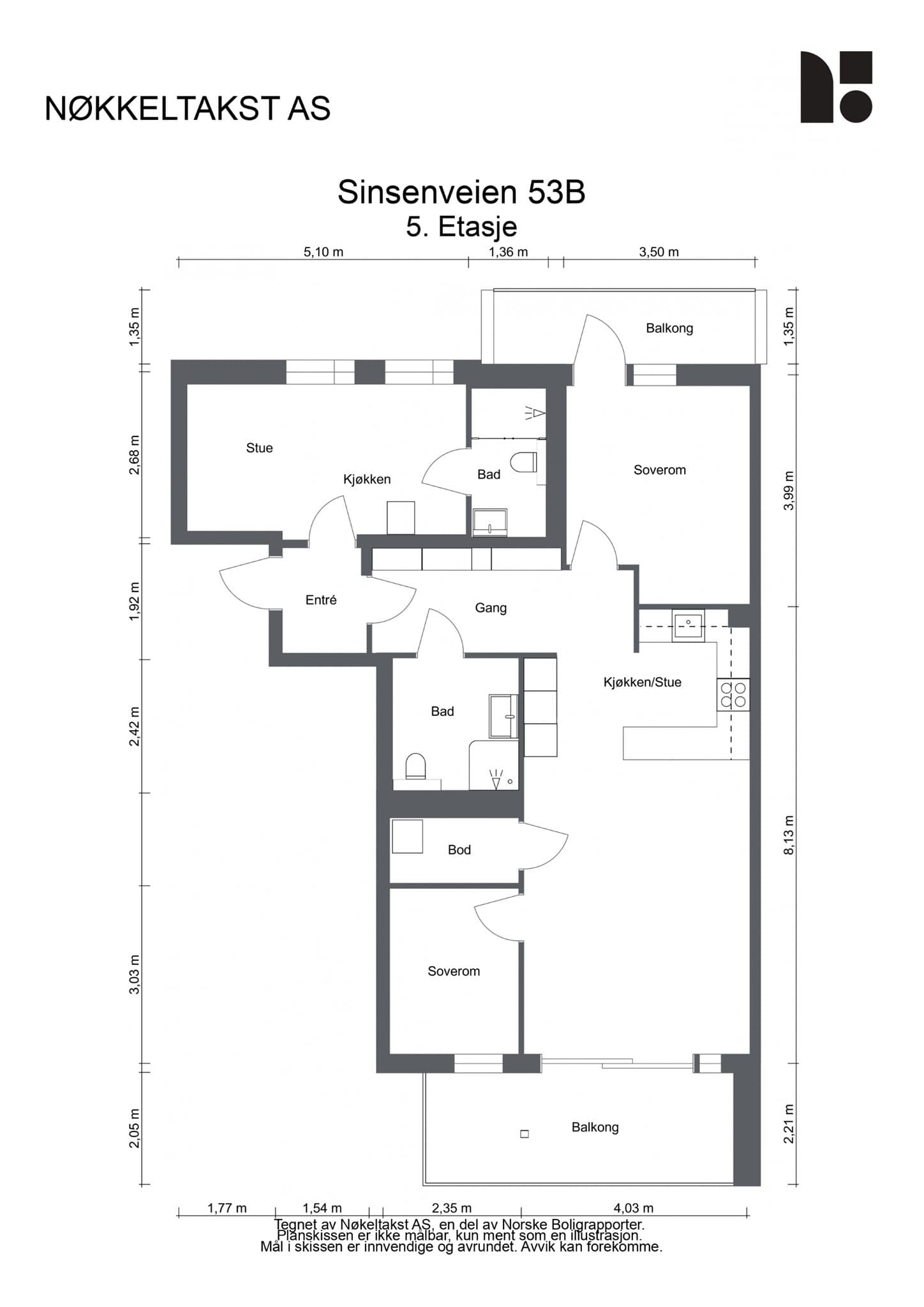 Plantegning. Boligen kan både benyttes som stor 4-roms eller 3-roms med 1-roms hybel og skattefrie inntekter på ca. 14.000,- i mnd.