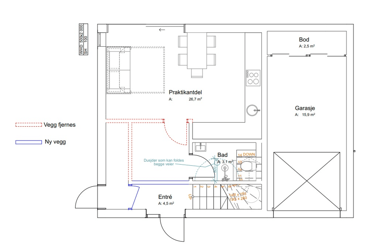 Mulighet for praktikantdel i 1. etasje.