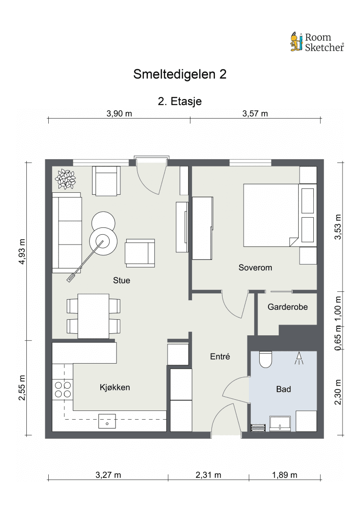 I tillegg disponerer leiligheten en kjellerbod på ca 5 m2