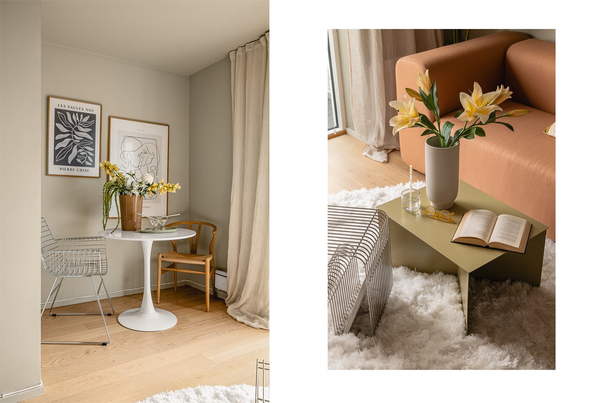 - Stuen måler 14,4m² og har plass til sofa- og spisegruppe i hver sin naturlige sone -