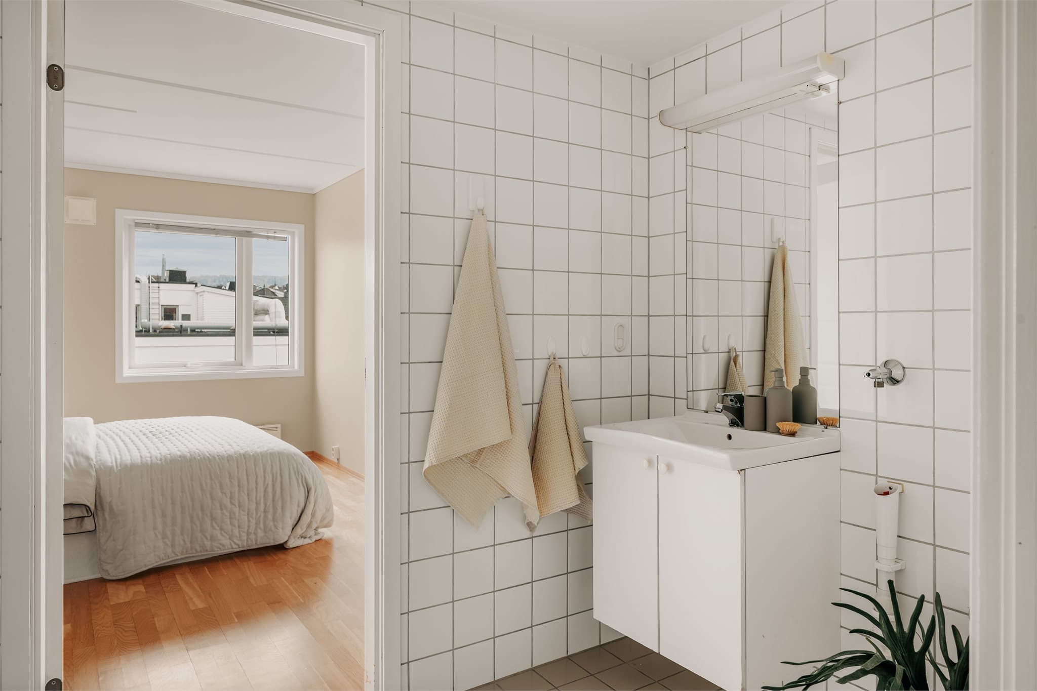 Badet har også opplegg for vaskemaskin.