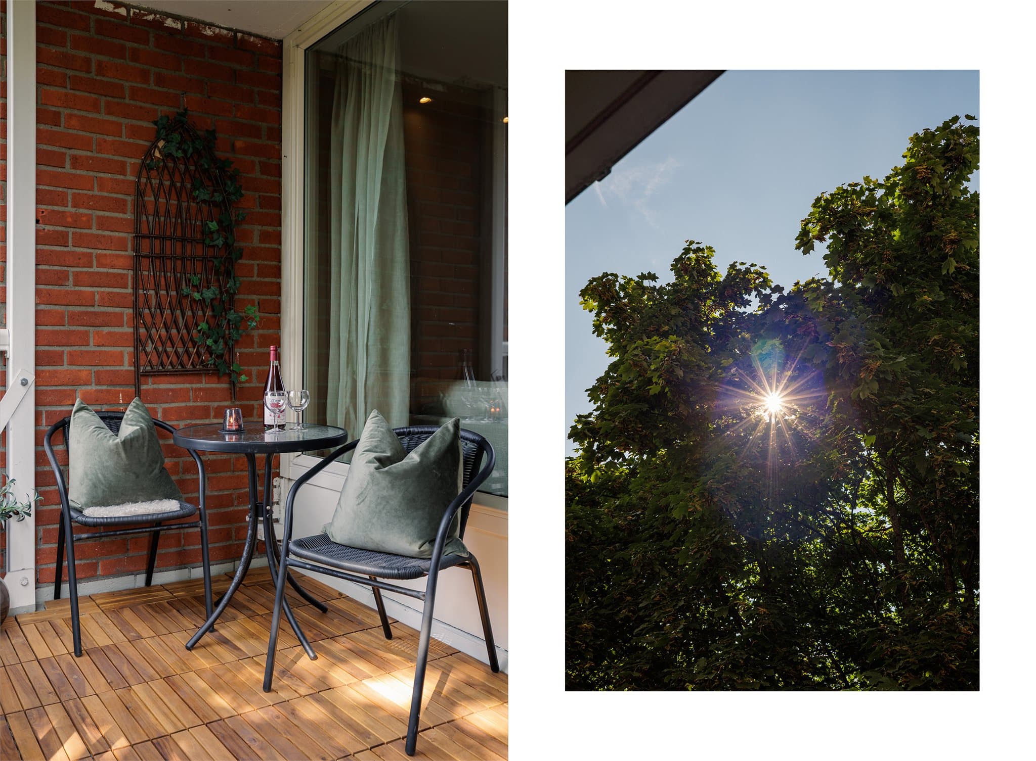 En hyggelig krok på balkongen - perfekt for morgenkaffen eller rolige sommerkvelder.