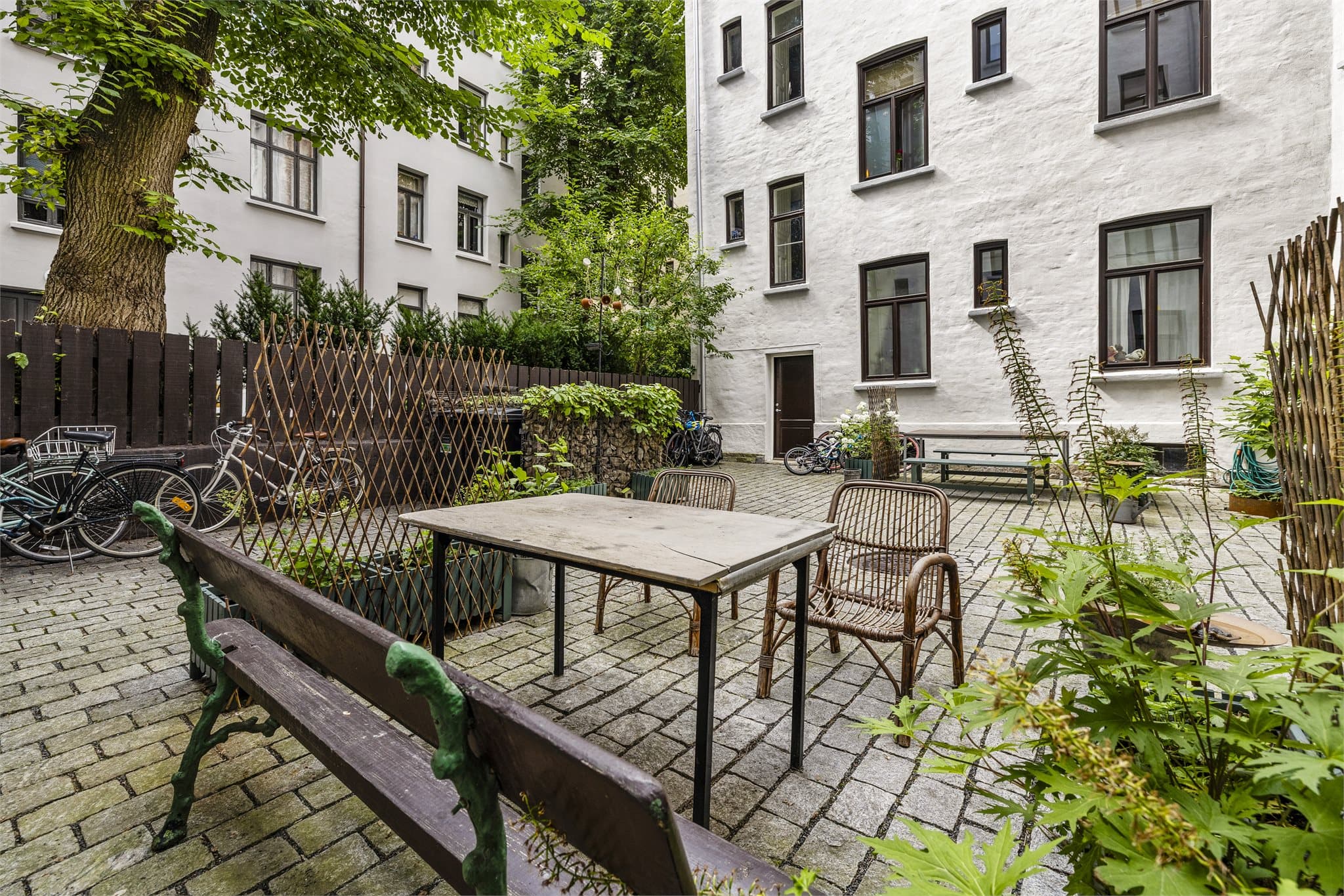 Hyggelig og skjermet bakgård.