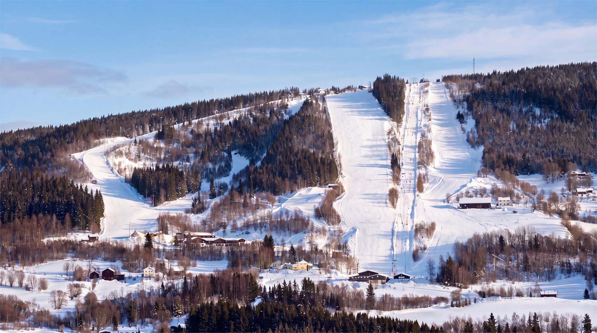 Hurdal skisenter - fine familieløyper, racingtrasé, sort løype, barnebakke, skicross, liten terrengpark, masse skogsløyper! Bildet er redigert ved hjelp av KI, avvik kan forekomme.