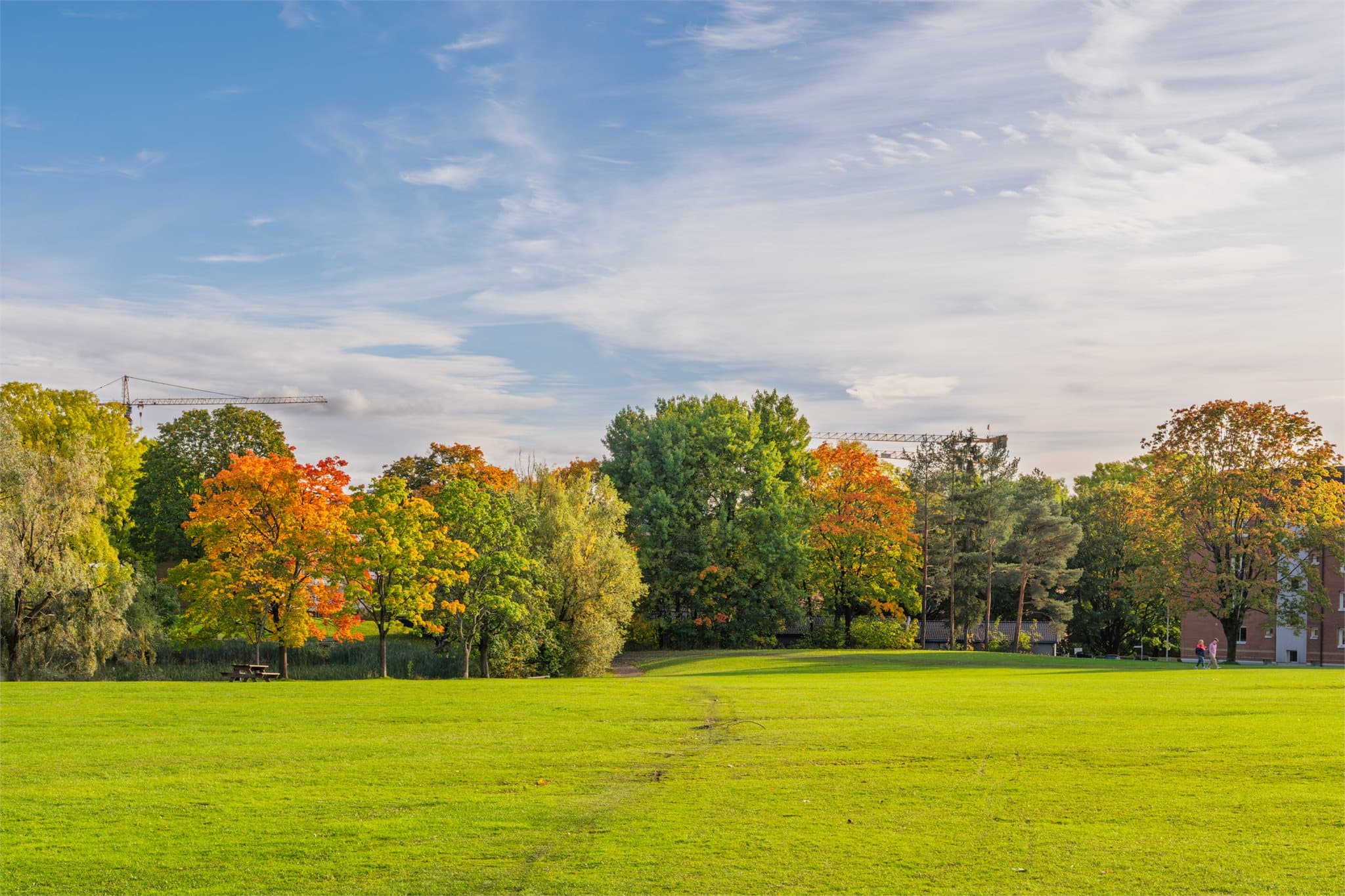 Rett utenfor inngangsdøren er det store, åpne grøntområder for rekreasjon og lek.