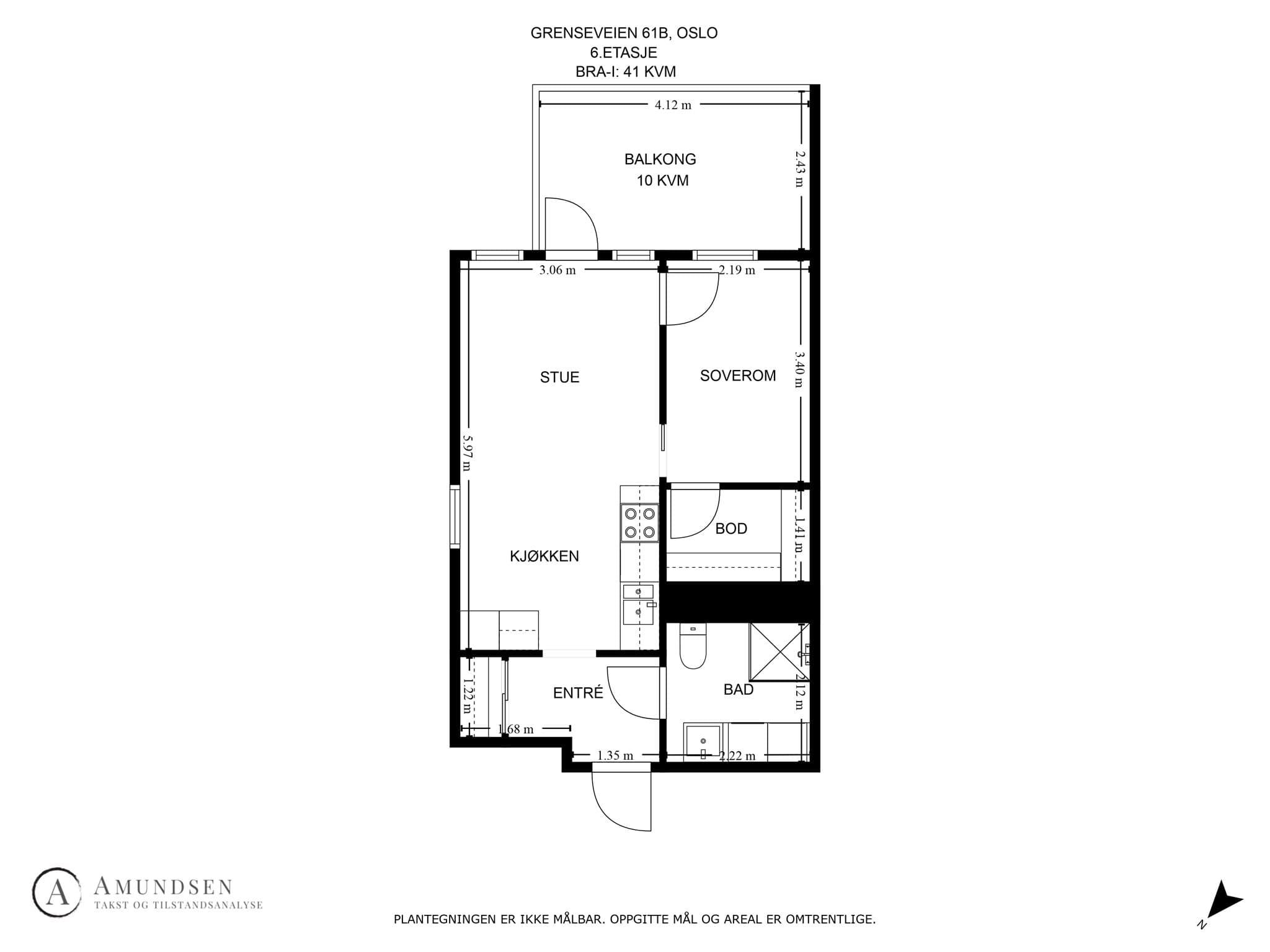 Plantegning - i tillegg disponerer leiligheten en bod i kjeller.