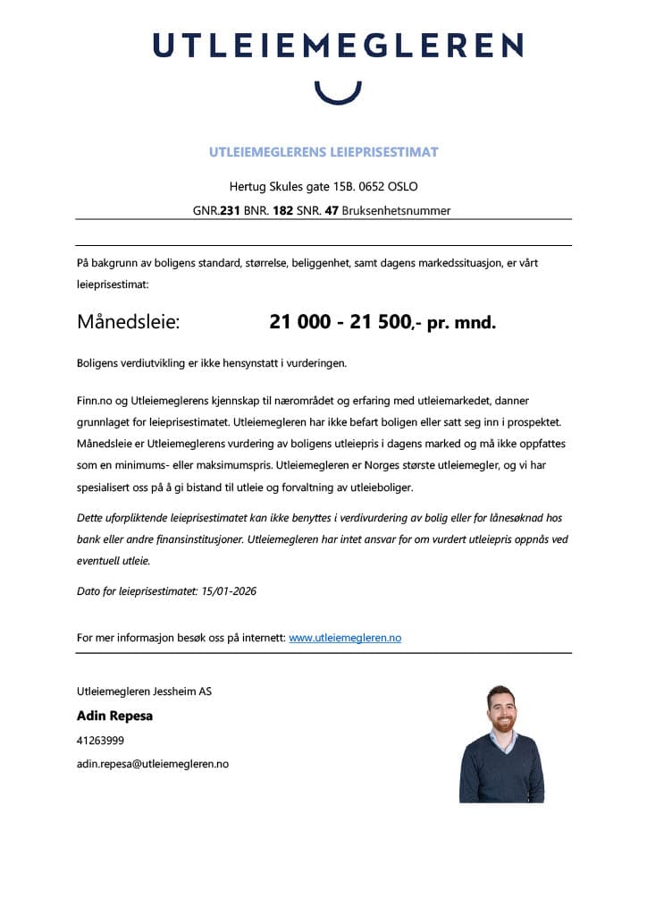 Utleievurdering for leiligheten.