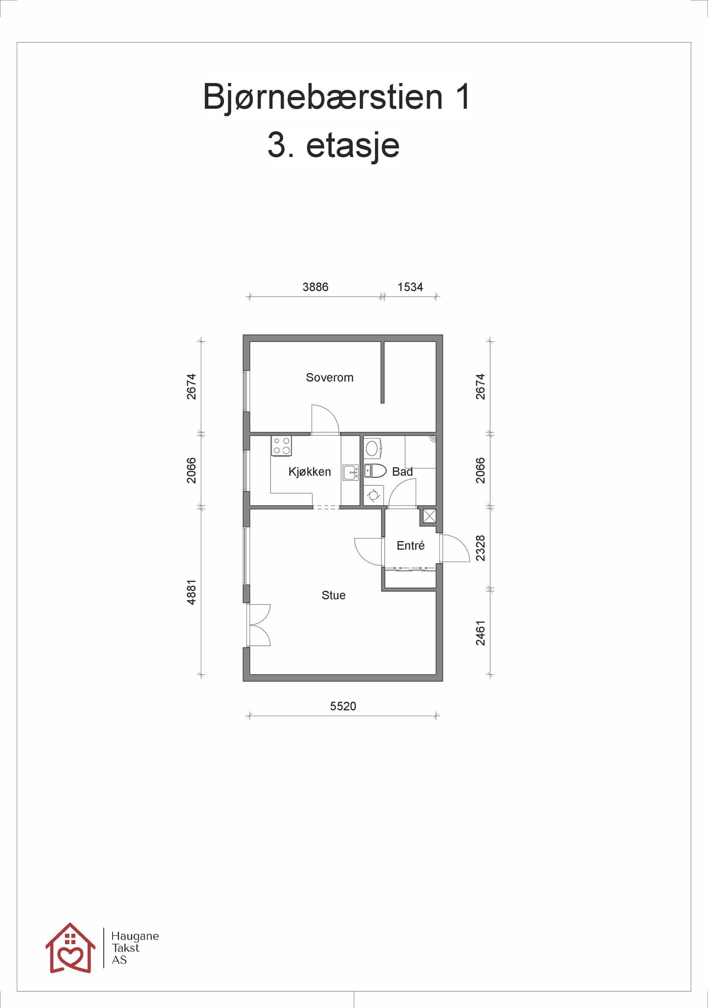 Plantegning. Leiligheten disponerer en kjellerbod på ca. 1 m².