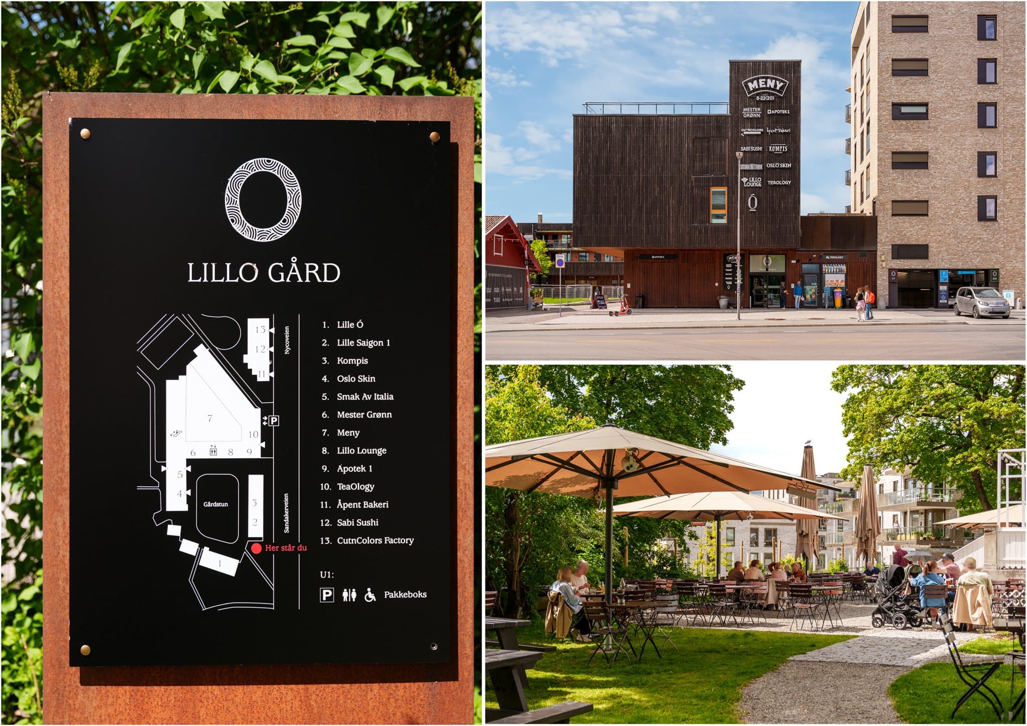 Lillo Gård med koselige uteserveringer og mye godt utvalg av butikker.