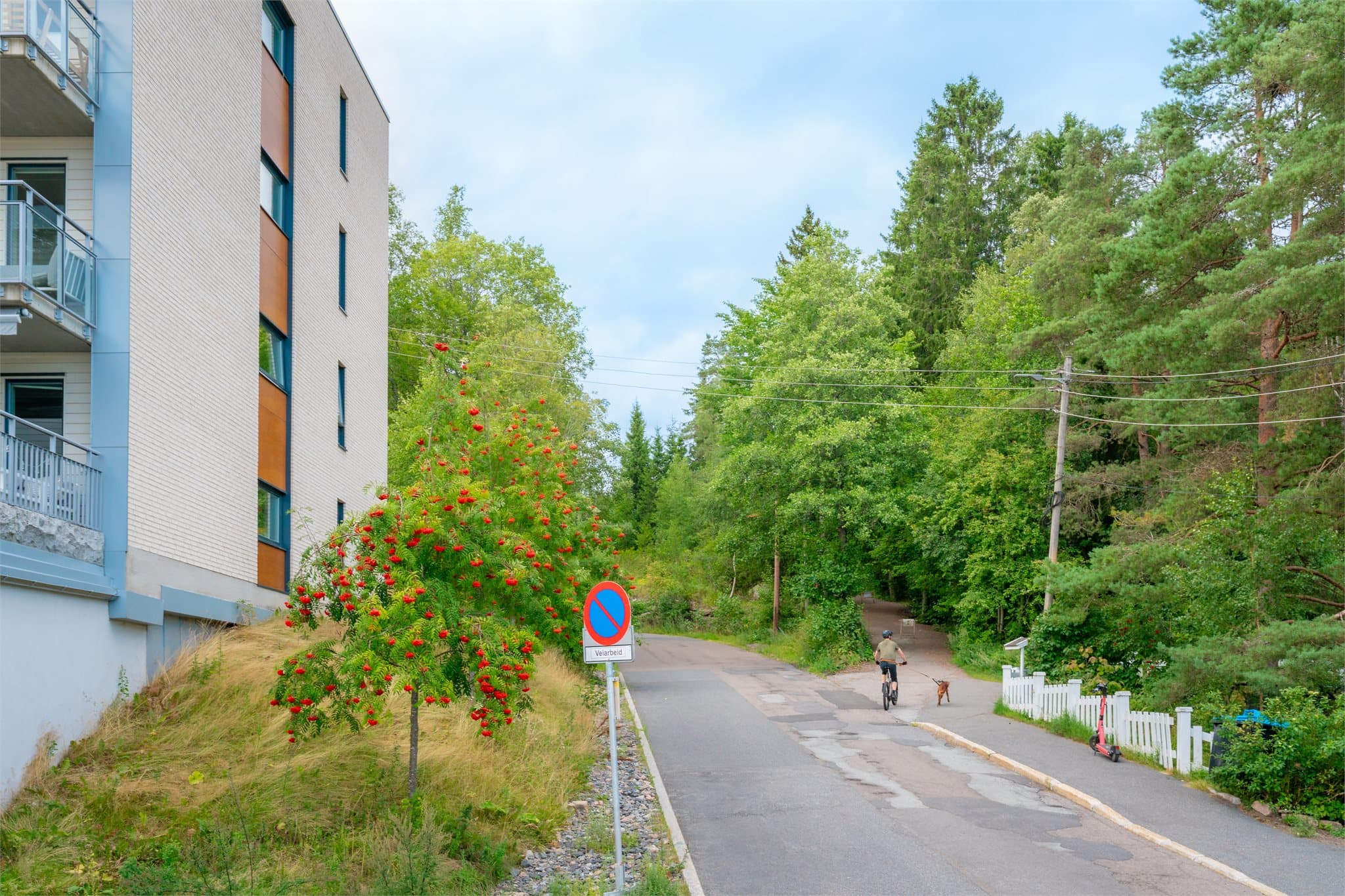 På utsiden av blokken starter turveien inn i milevis med skog!