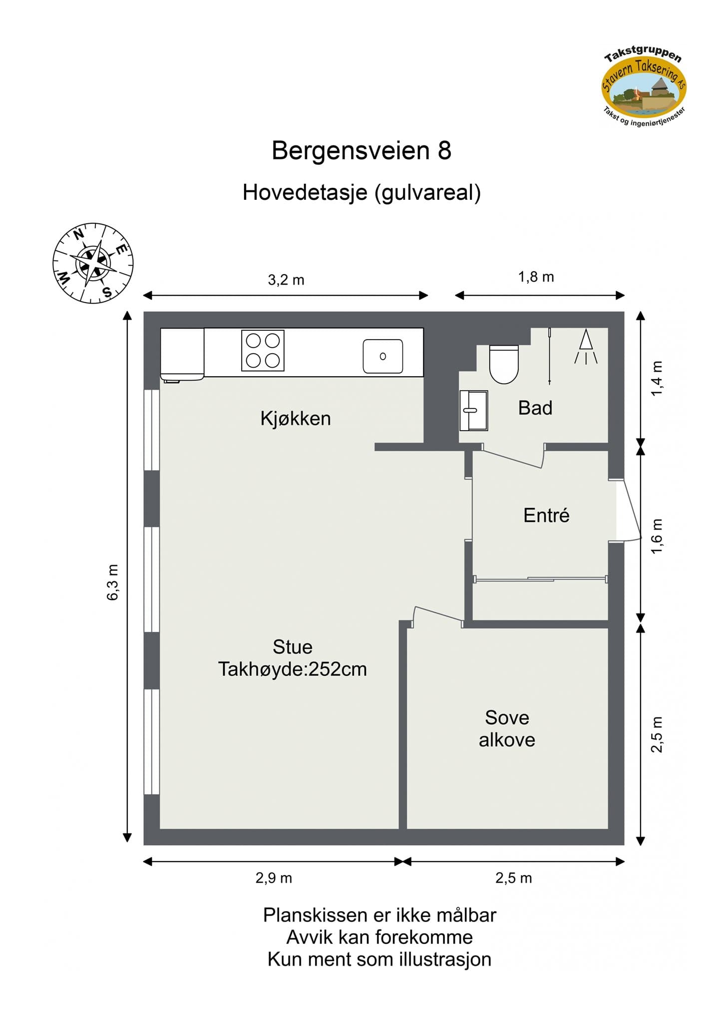 Plantegning. I tillegg disponerer leiligheten en kjellerbod på 2 m².