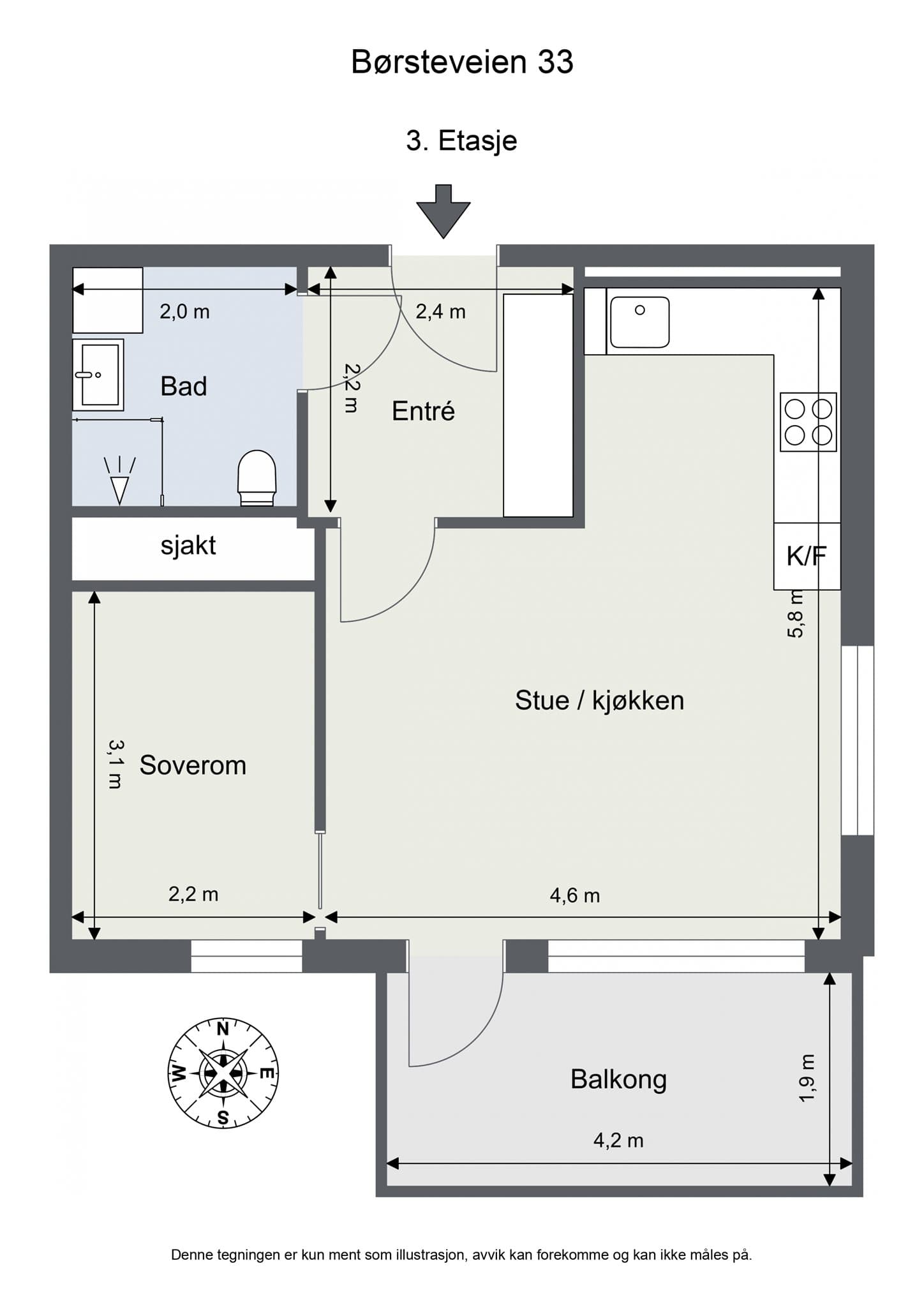 Leiligheten har en smart planløsning på 41 m² som utnytter arealet godt.