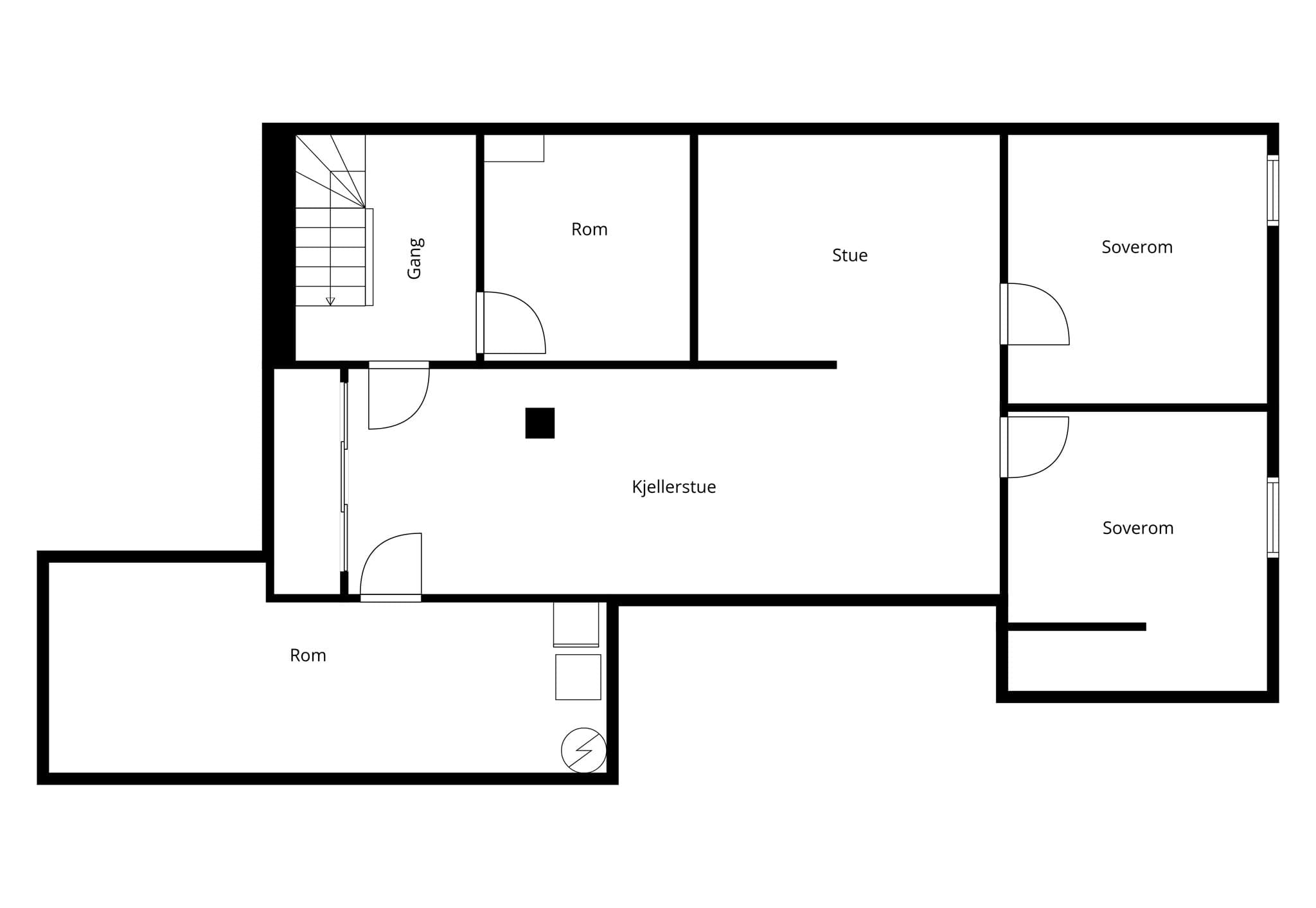 Plantegning kjelleretasje.