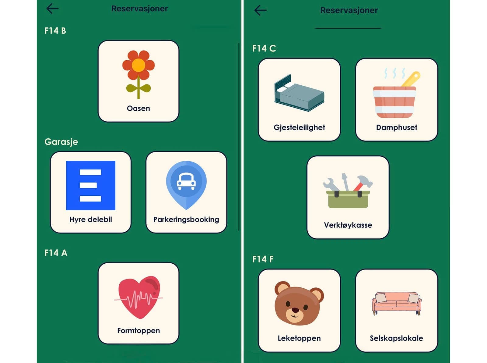 App for booking av div. spennende delemeter sameiet har å tilby beboere og gjester