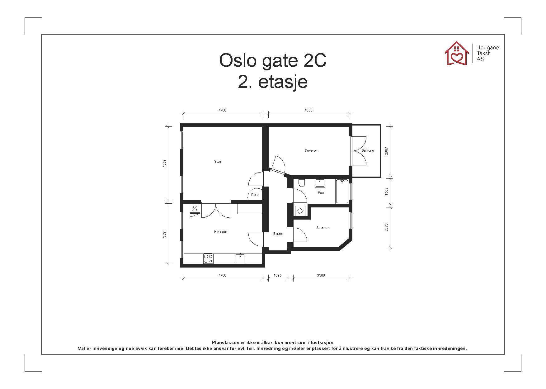 Plantegning. Leiligheten disponerer to kjellerboder på til sammen 10 m².