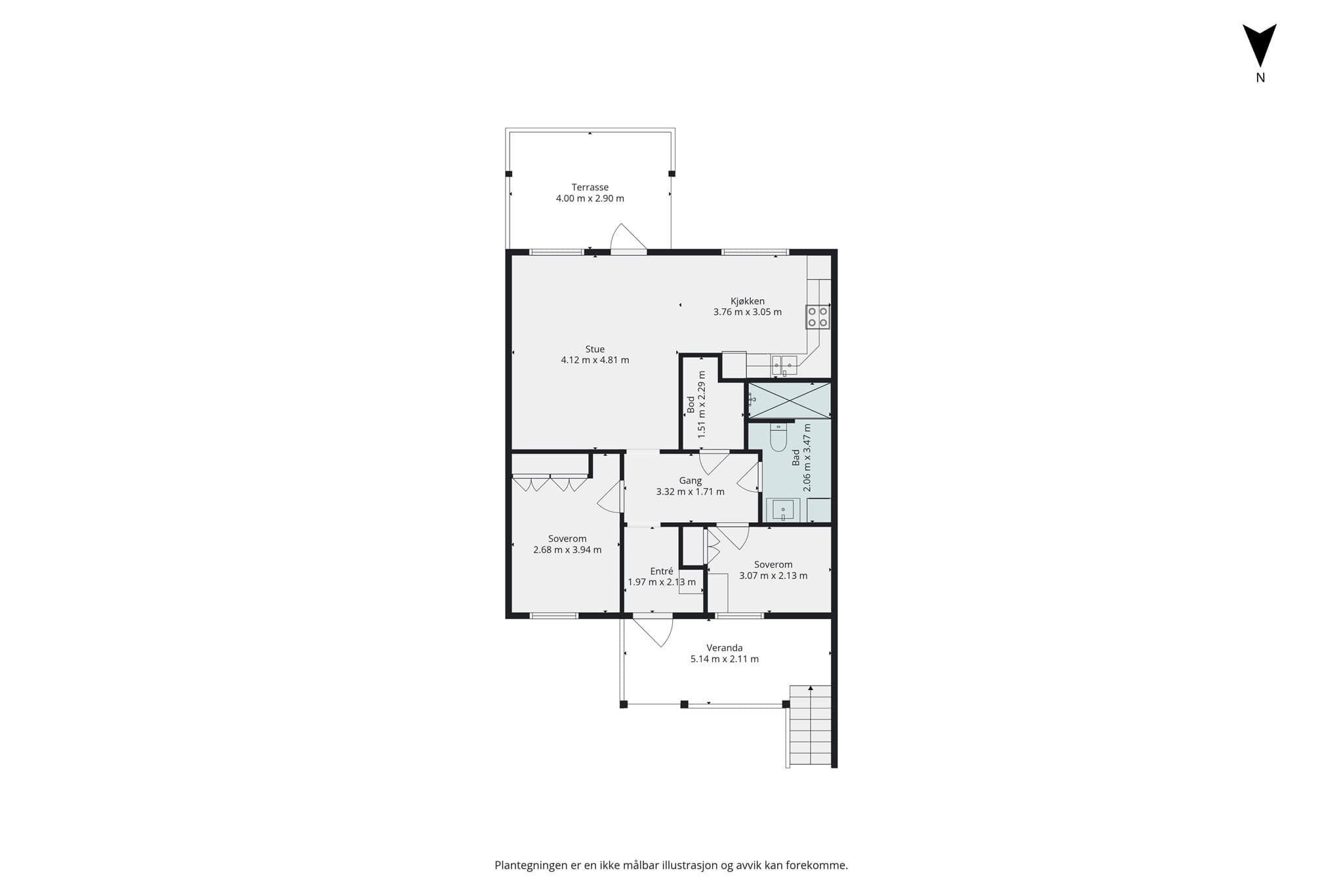 Plantegning. Tegningen er ikke målbar. Avvik kan forekomme.