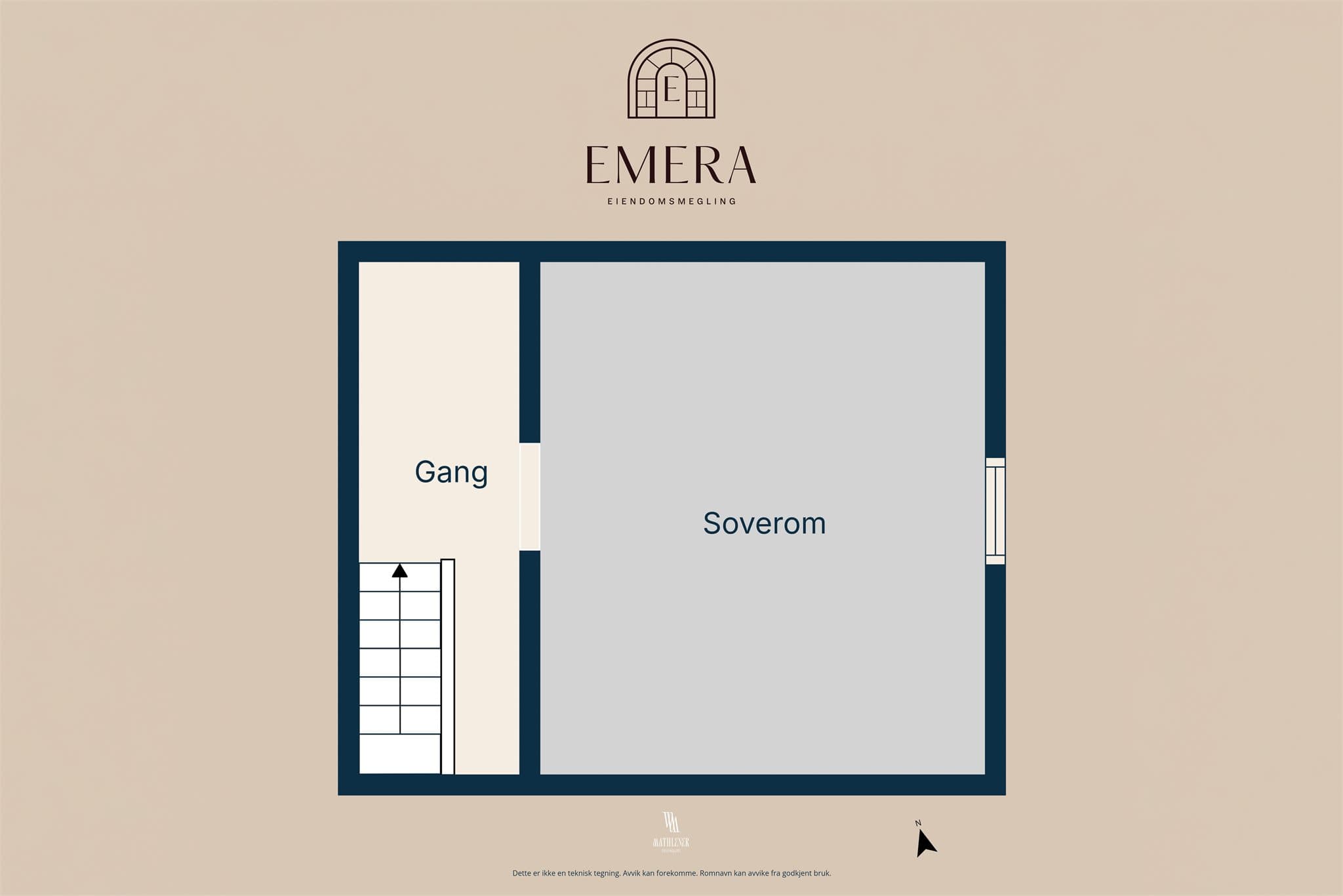 Hemsen har et gulvareal på 18 m², innredet med gang og soveplasser.