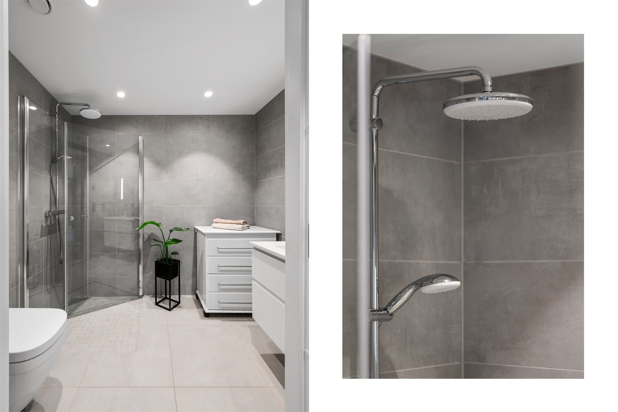 - Innsvingbare dusjdører som er plassbesparende når de ikke er i bruk -