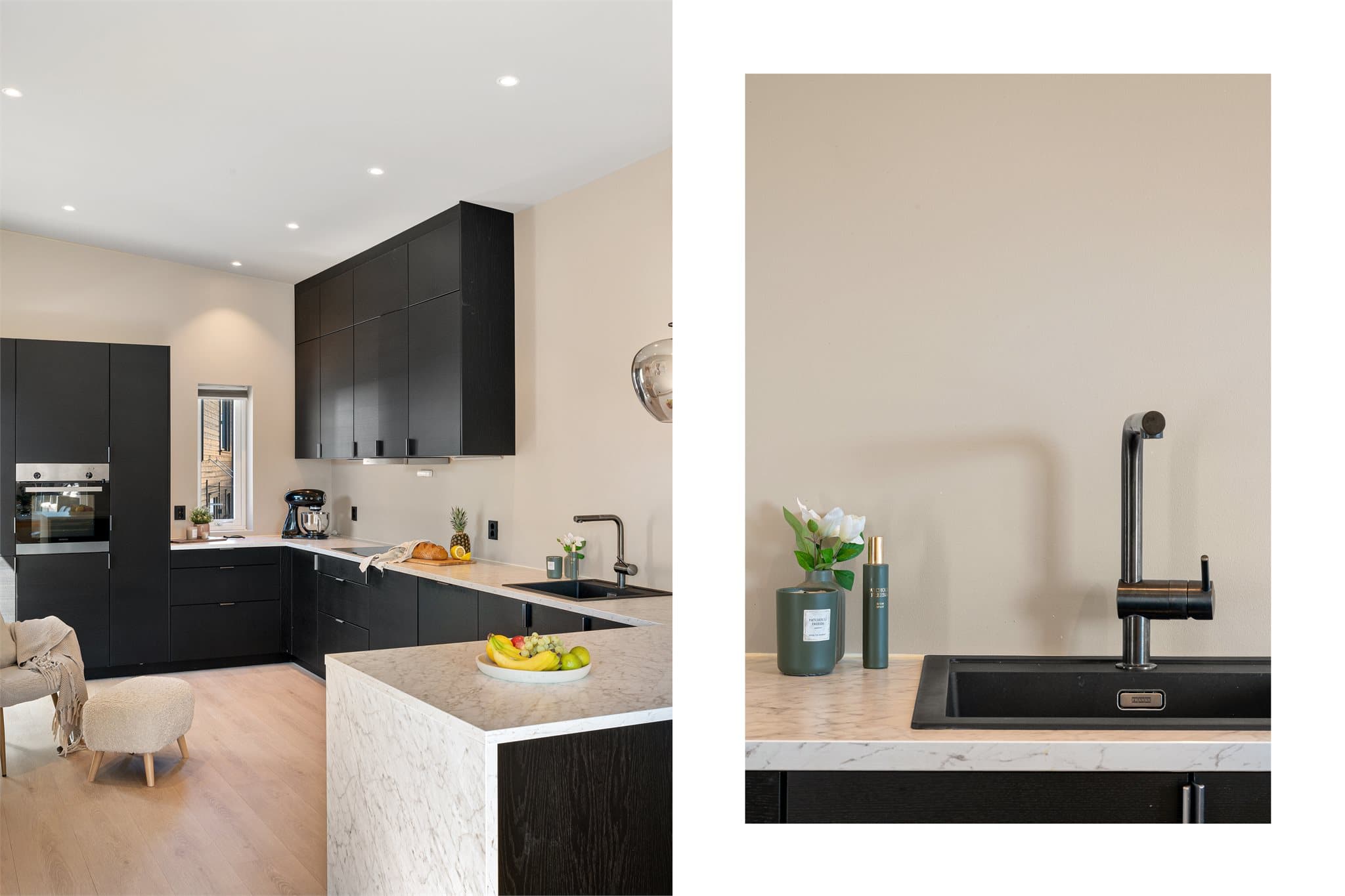 - De takhøye kjøkkenskapene sørger for at en har rikelig med oppbevaring -