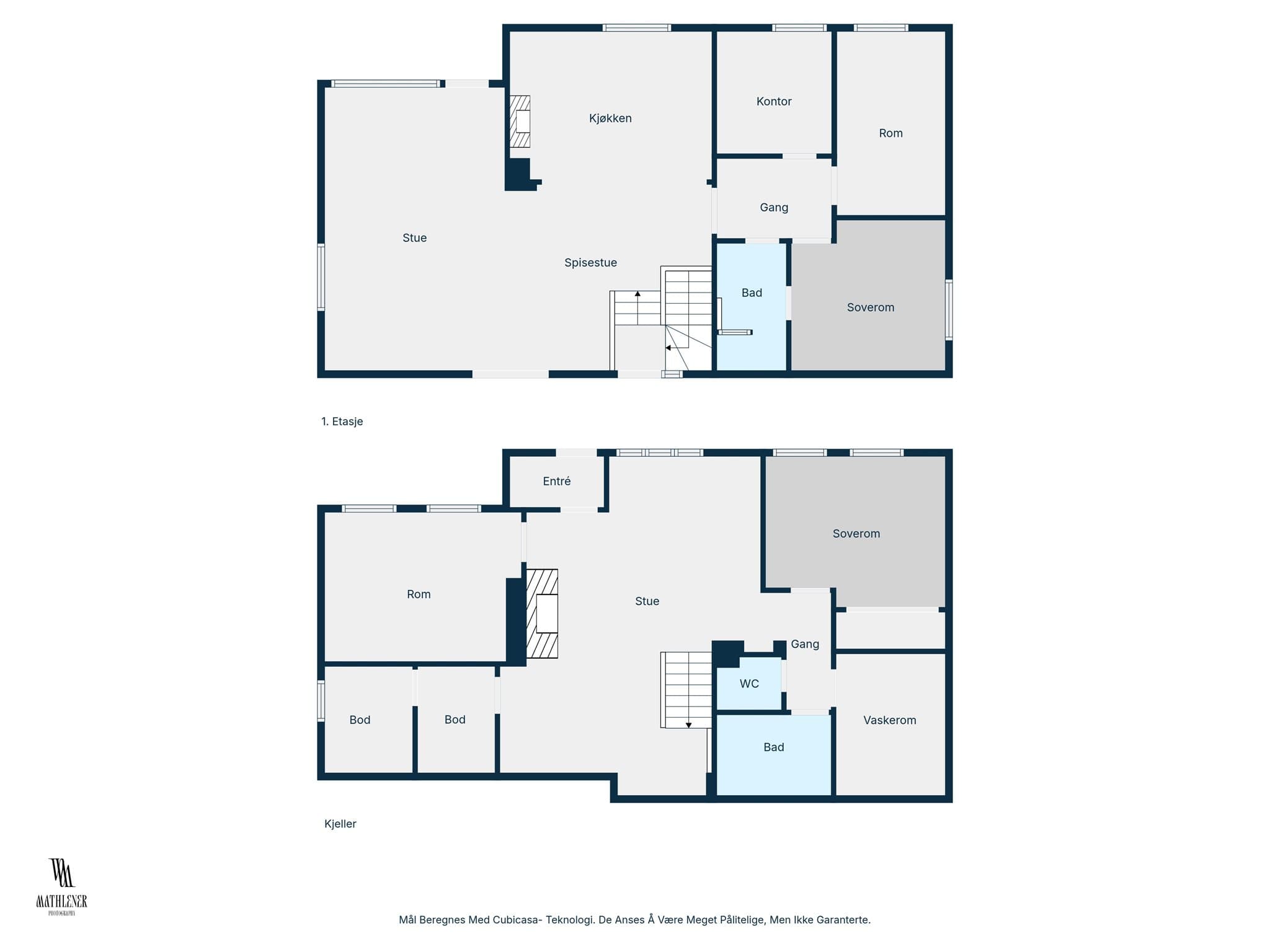 Eneboligen strekker seg over to plan med et samlet bruksareal på 176 m².