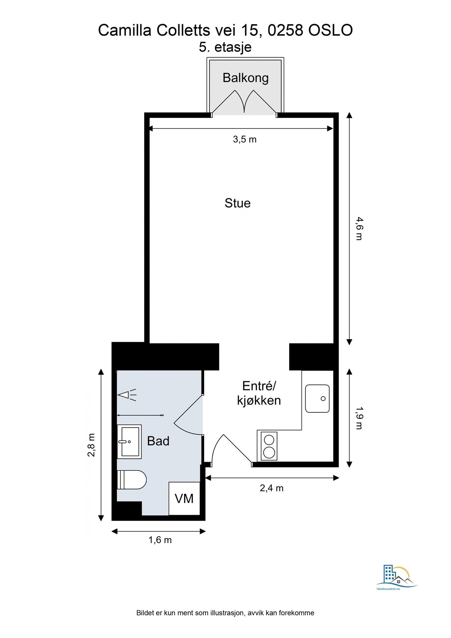 Plantegning, i tillegg disponerer leiligheten en utebod i bodhus.